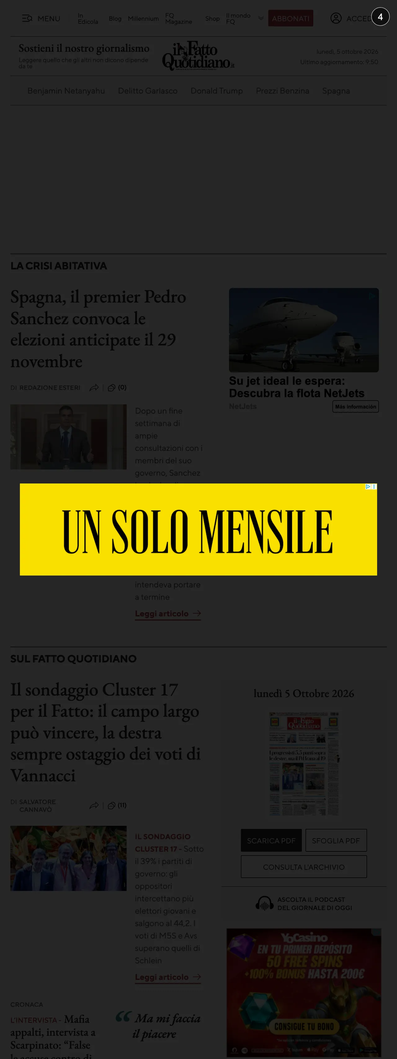 Screenshot of the Il Fatto Quotidiano front page