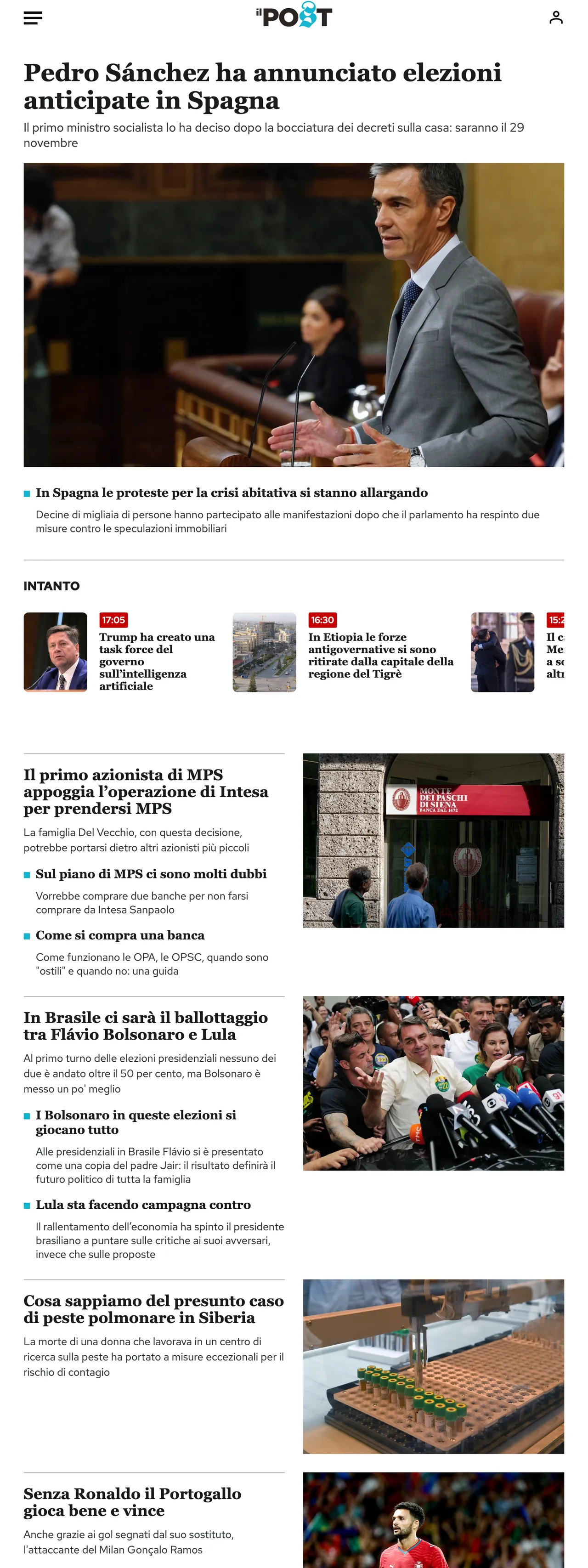 Screenshot of the Il Post front page