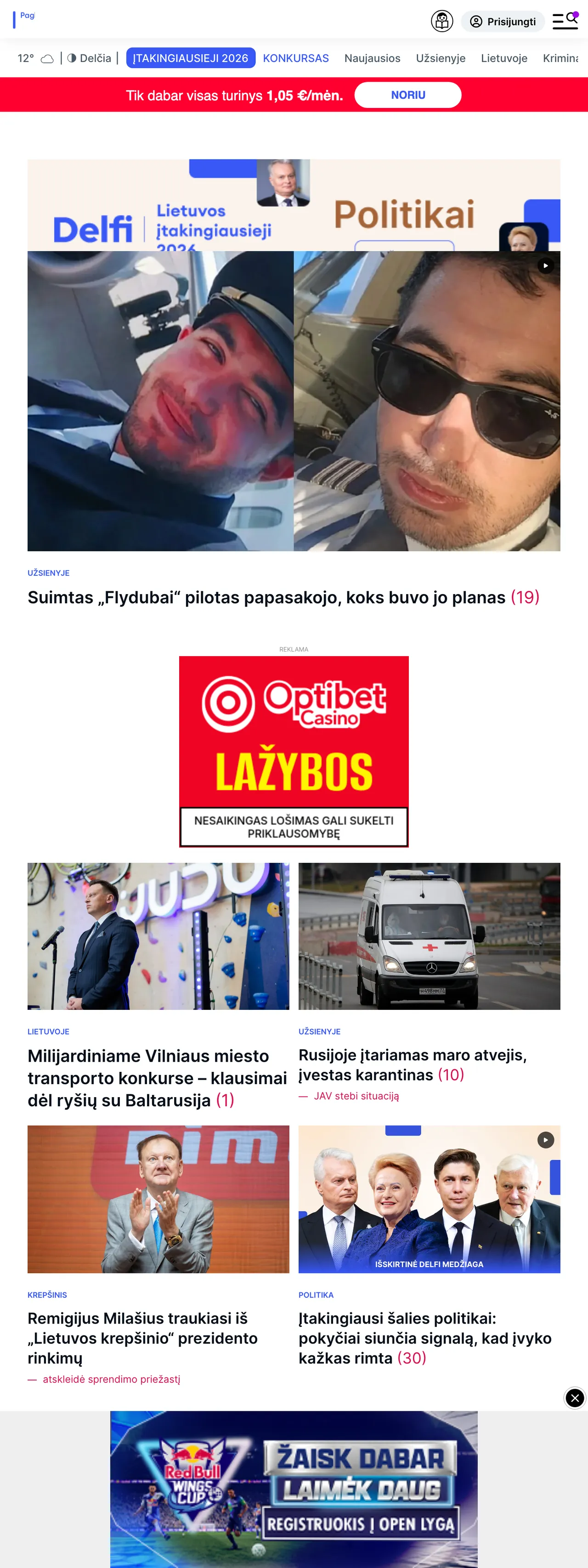 Screenshot of the Delfi front page