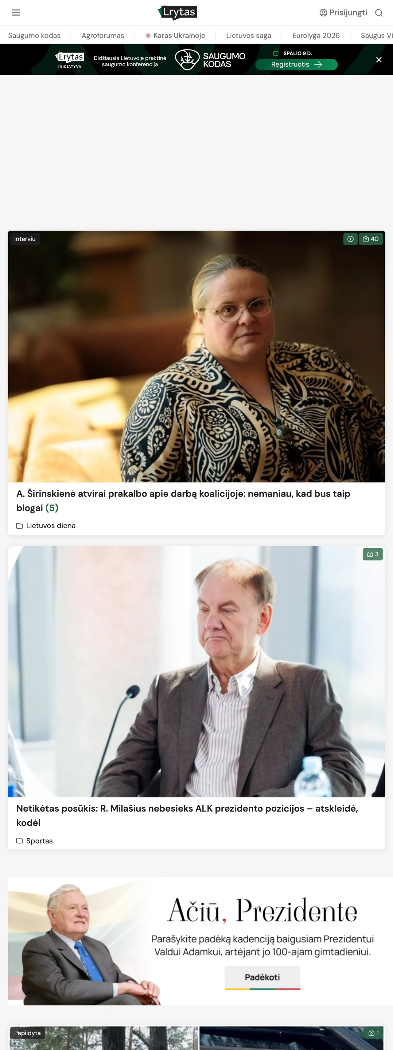 Screenshot of the Lrytas front page