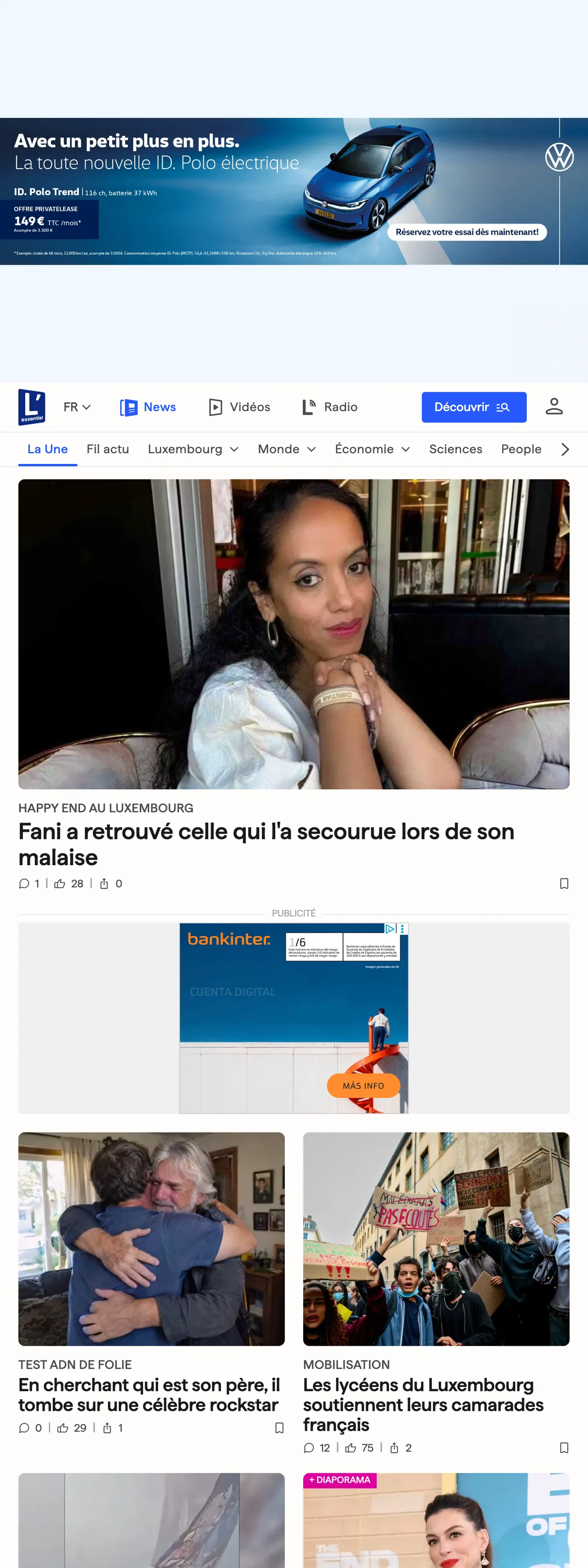Screenshot of the L'essentiel front page
