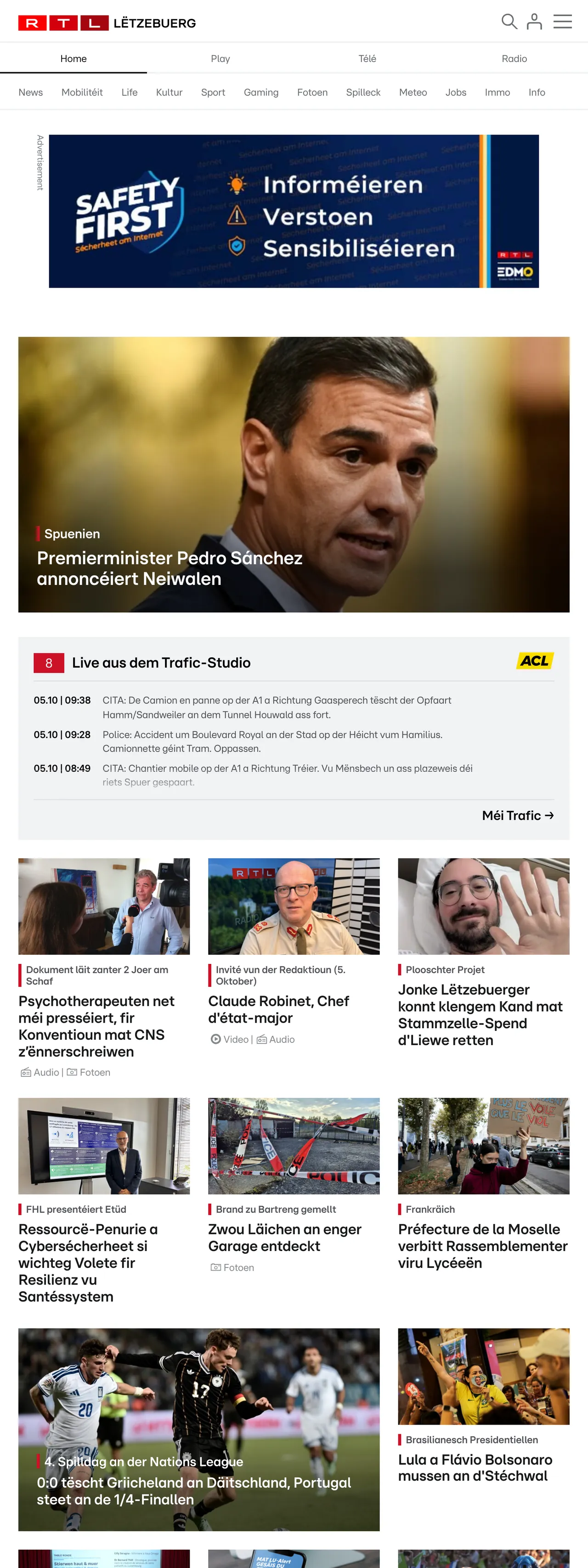 Screenshot of the RTL Lëtzebuerg front page