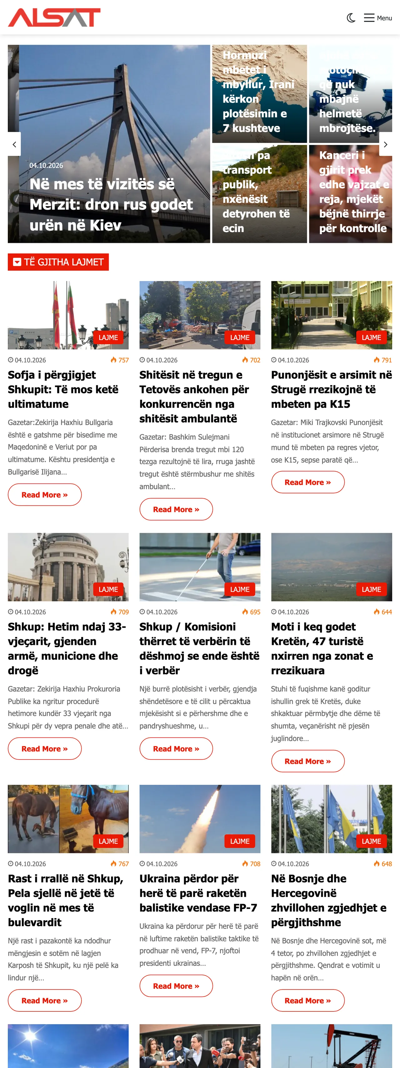 Screenshot of the ALSAT front page