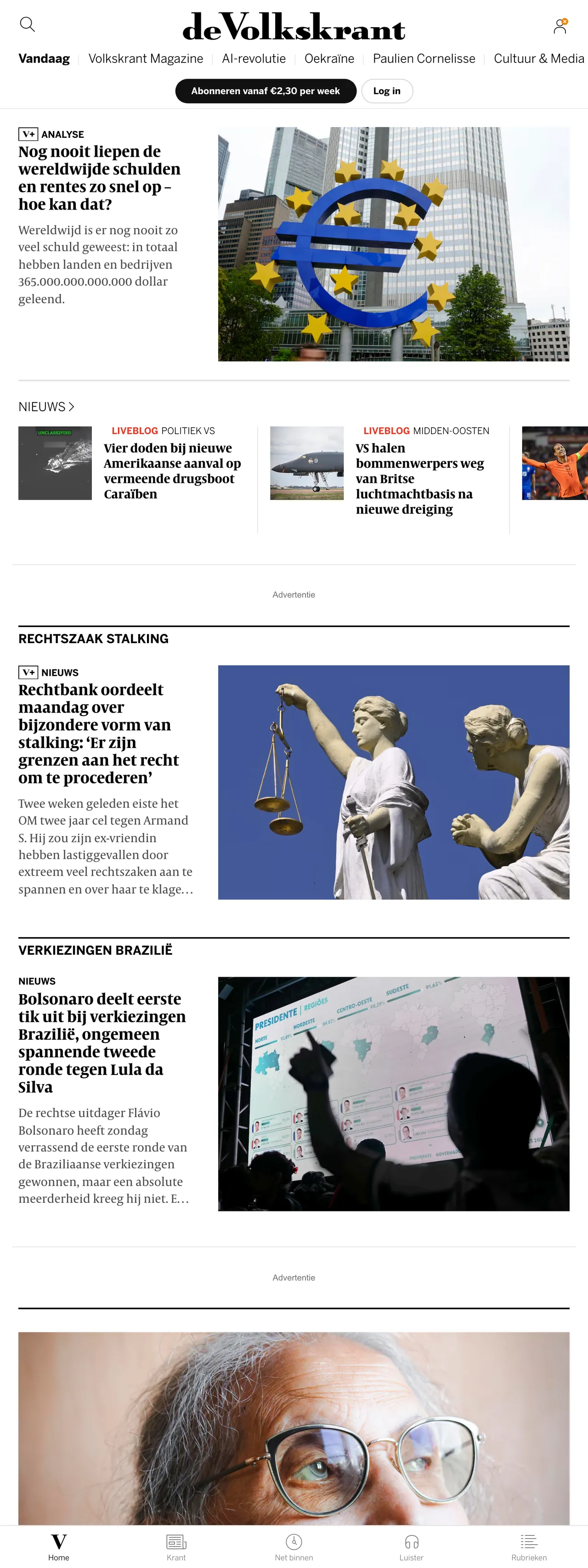 Screenshot of the de Volkskrant front page