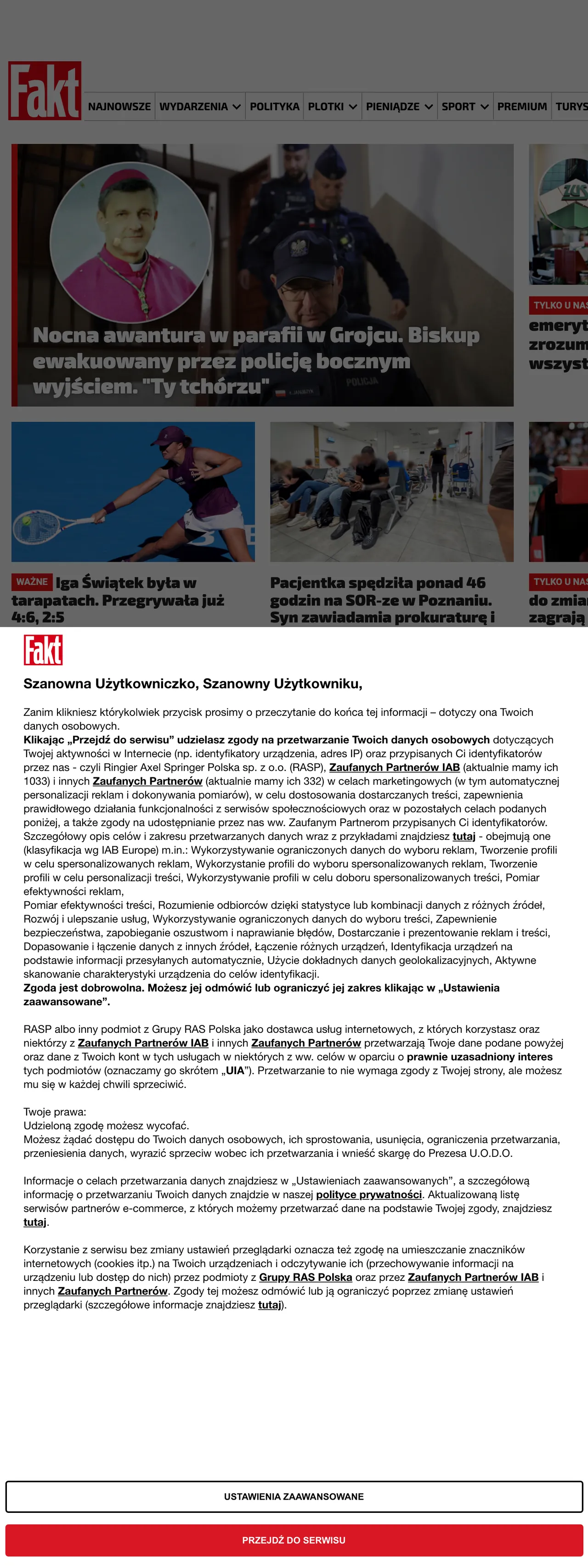 Screenshot of the Fakt front page