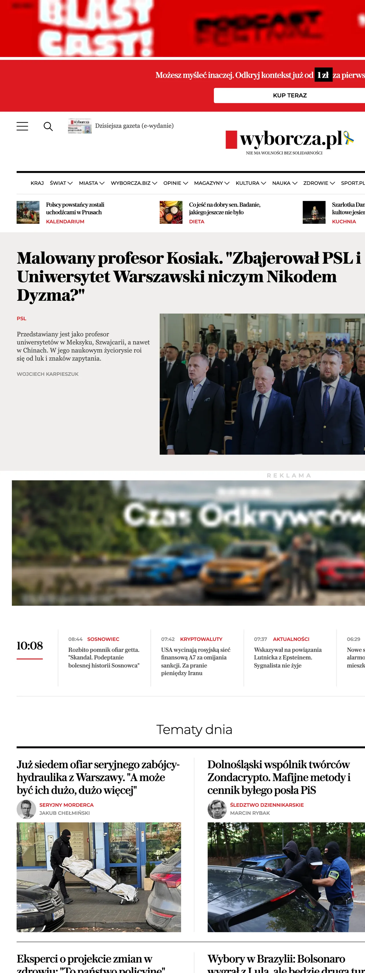 Screenshot of the Wyborcza front page