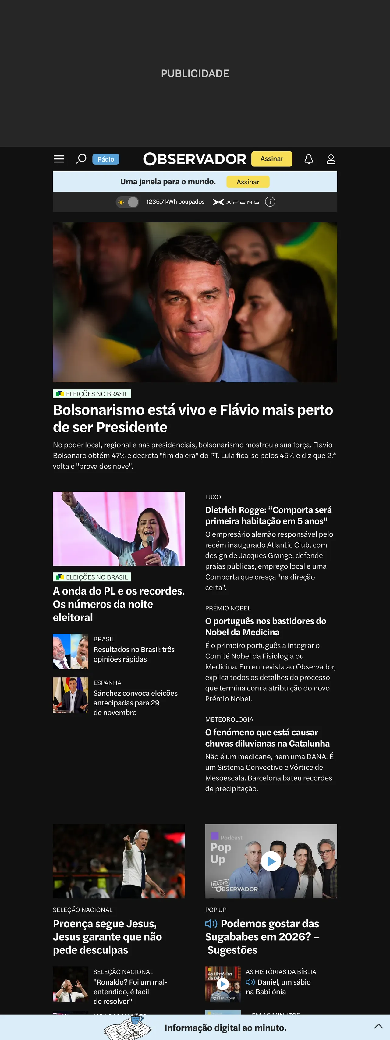Screenshot of the Observador front page