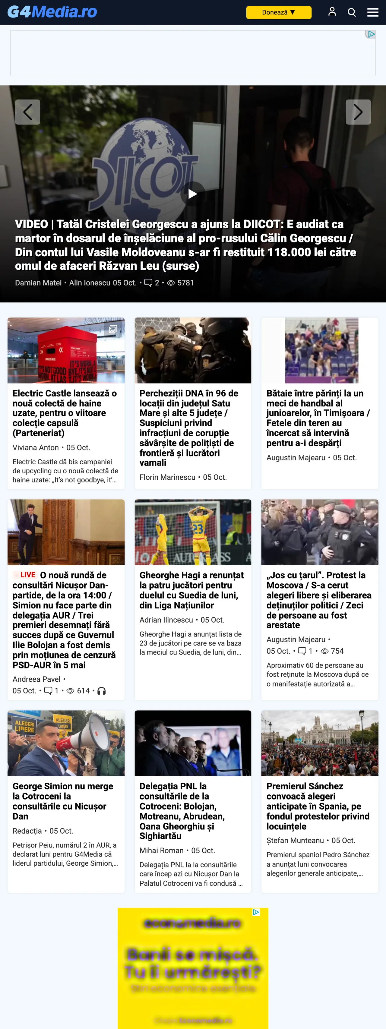 Screenshot of the G4Media front page