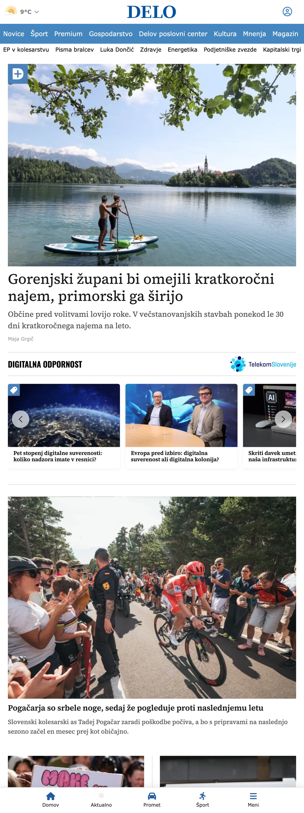 Screenshot of the Delo front page