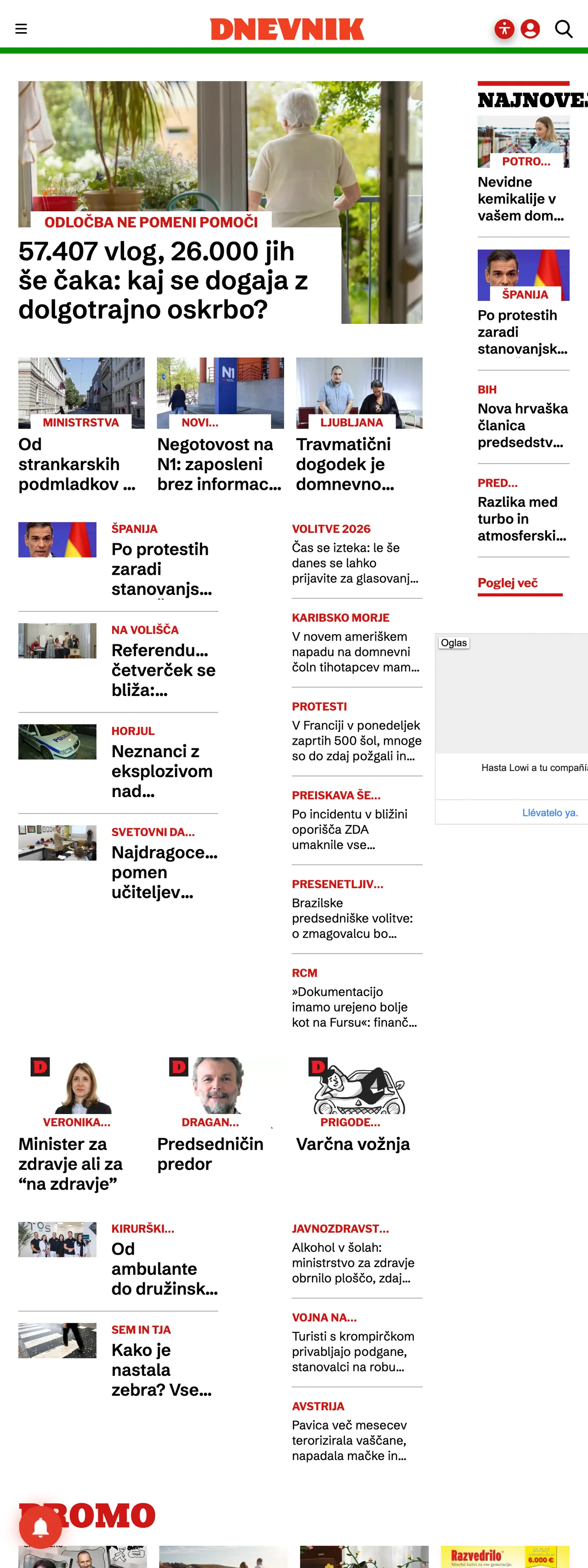 Screenshot of the Dnevnik front page
