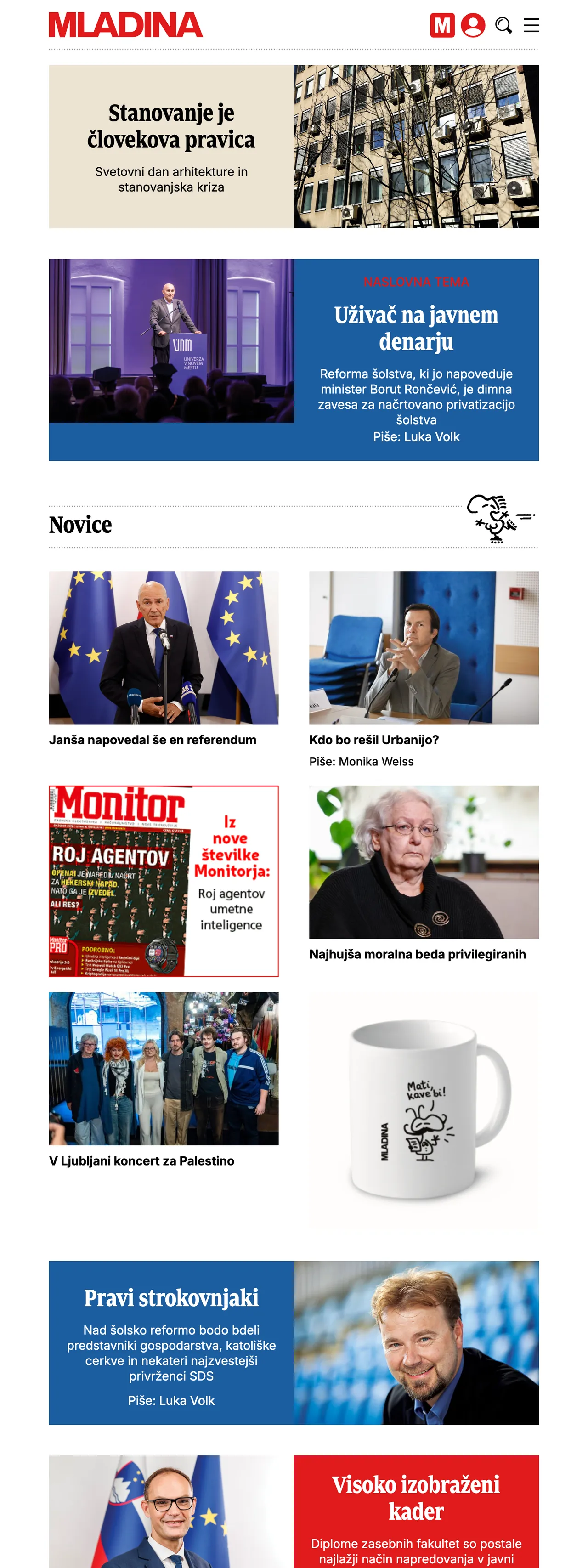 Screenshot of the Mladina front page