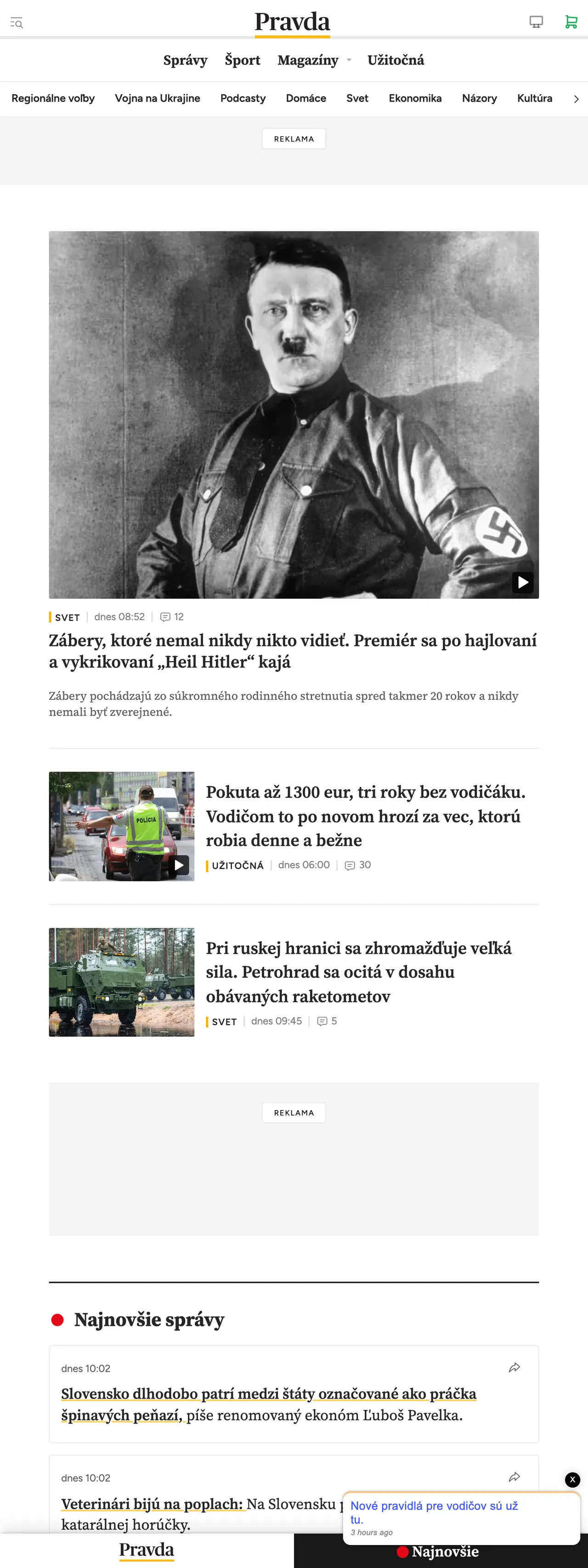 Screenshot of the Pravda front page