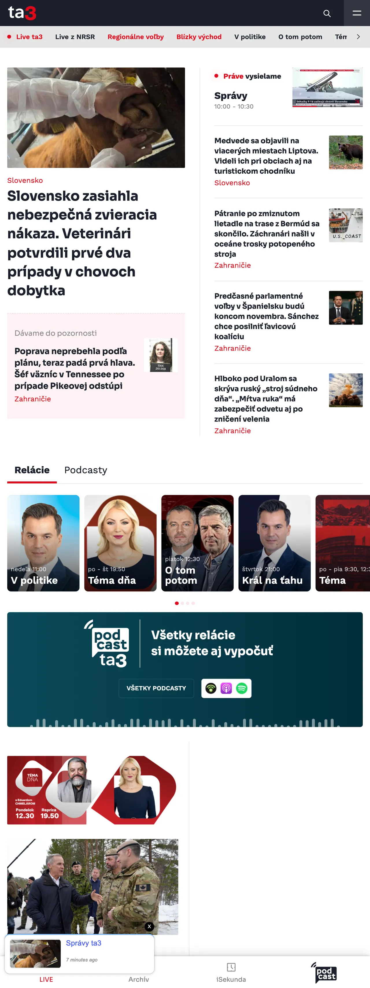 Screenshot of the TA3 front page