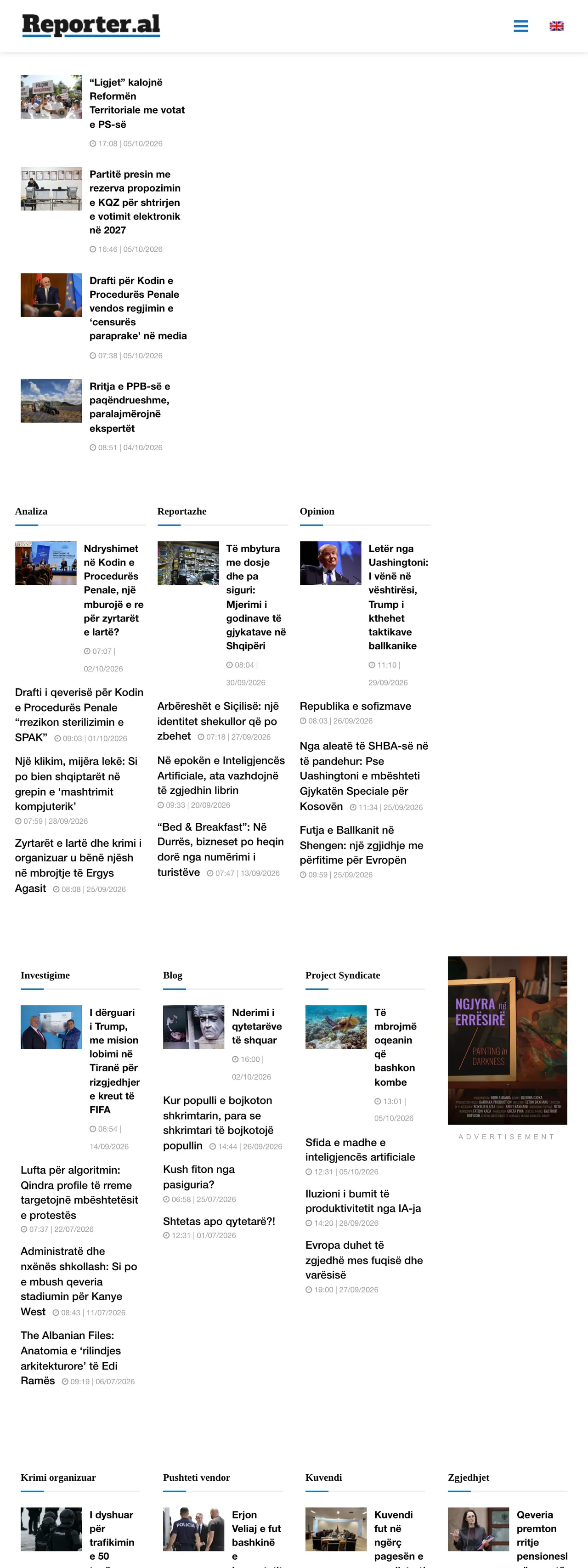 Screenshot of the Reporter.al front page