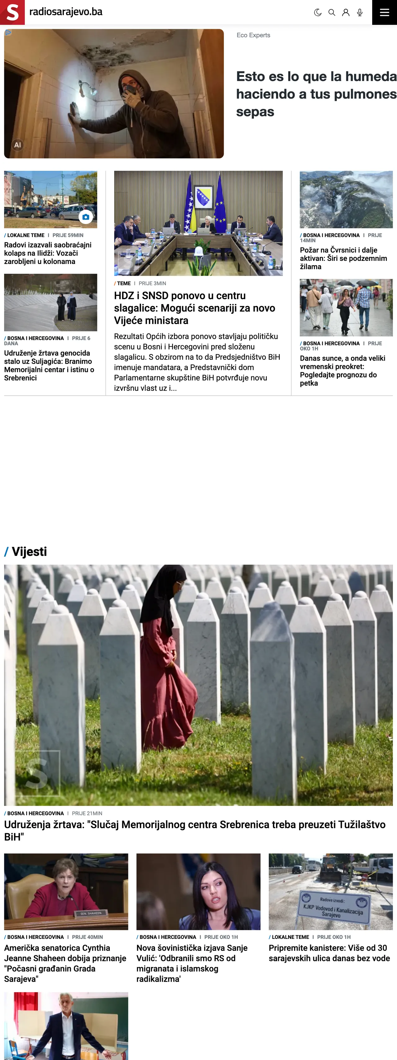 Screenshot of the Radio Sarajevo front page