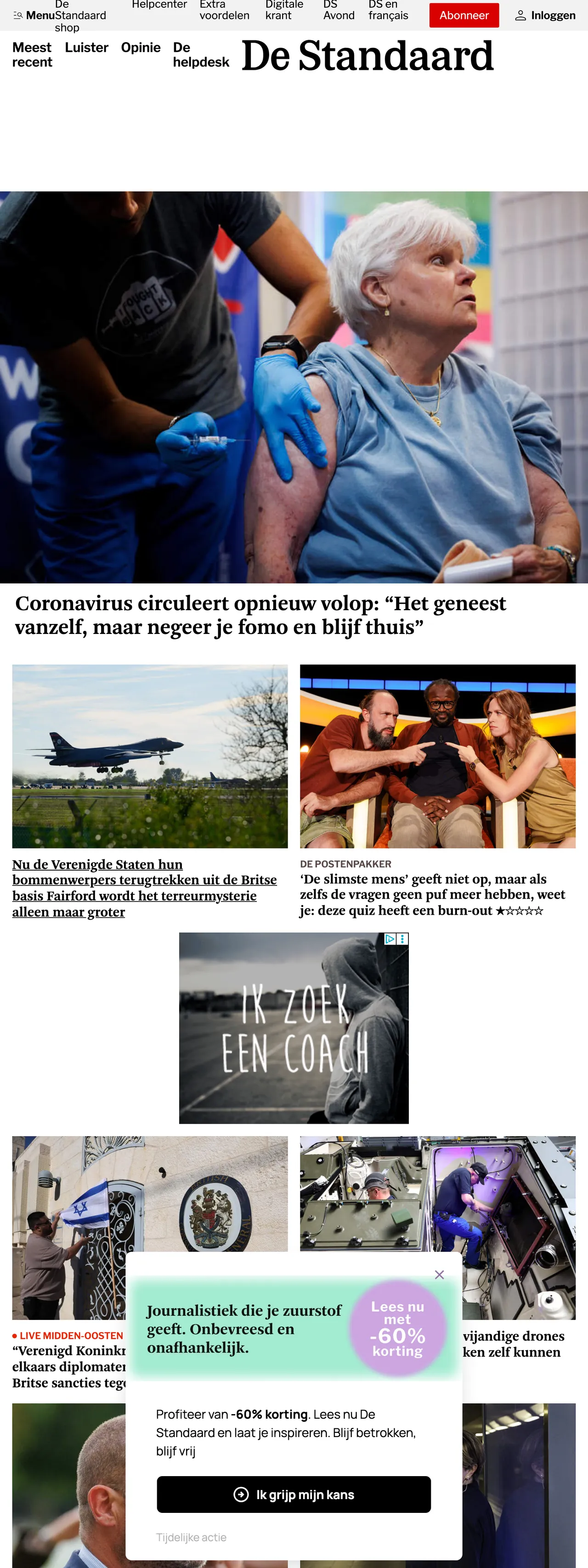 Screenshot of the De Standaard front page