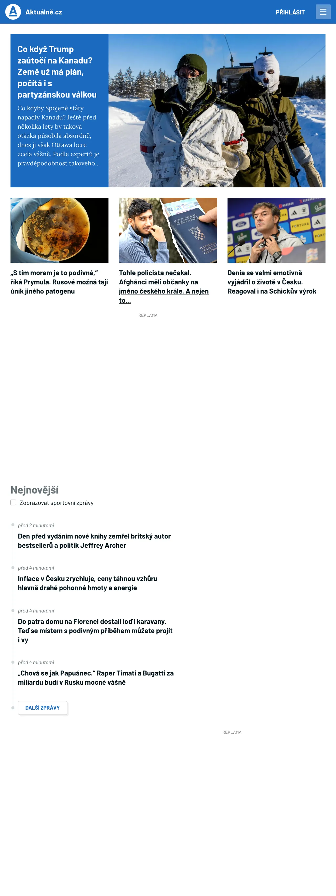 Screenshot of the Aktuálně.cz front page