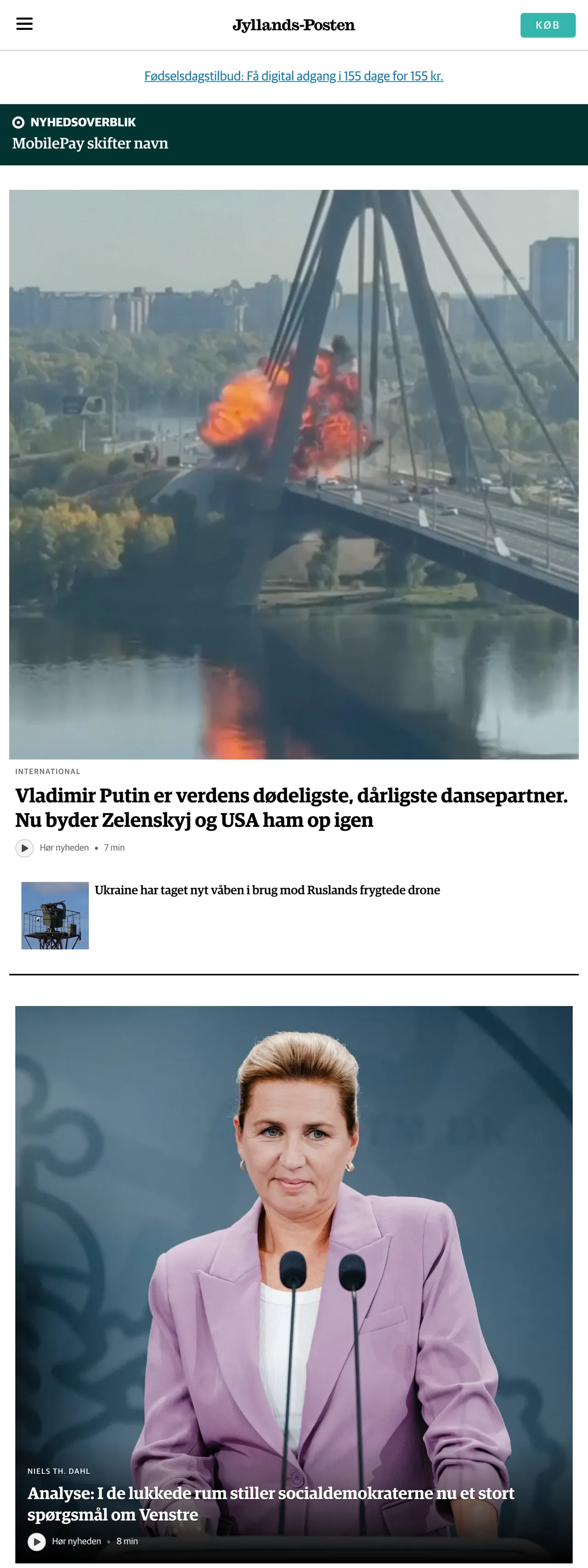 Screenshot of the Jyllands-Posten front page