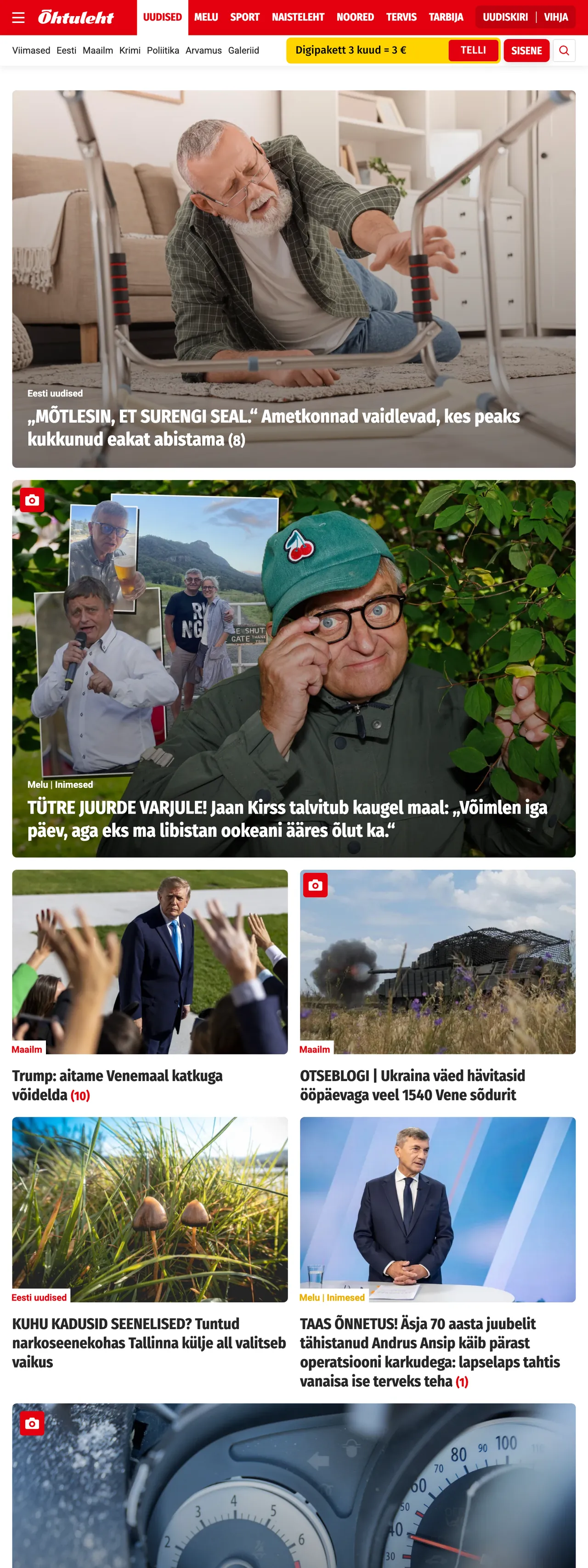 Screenshot of the Õhtuleht front page