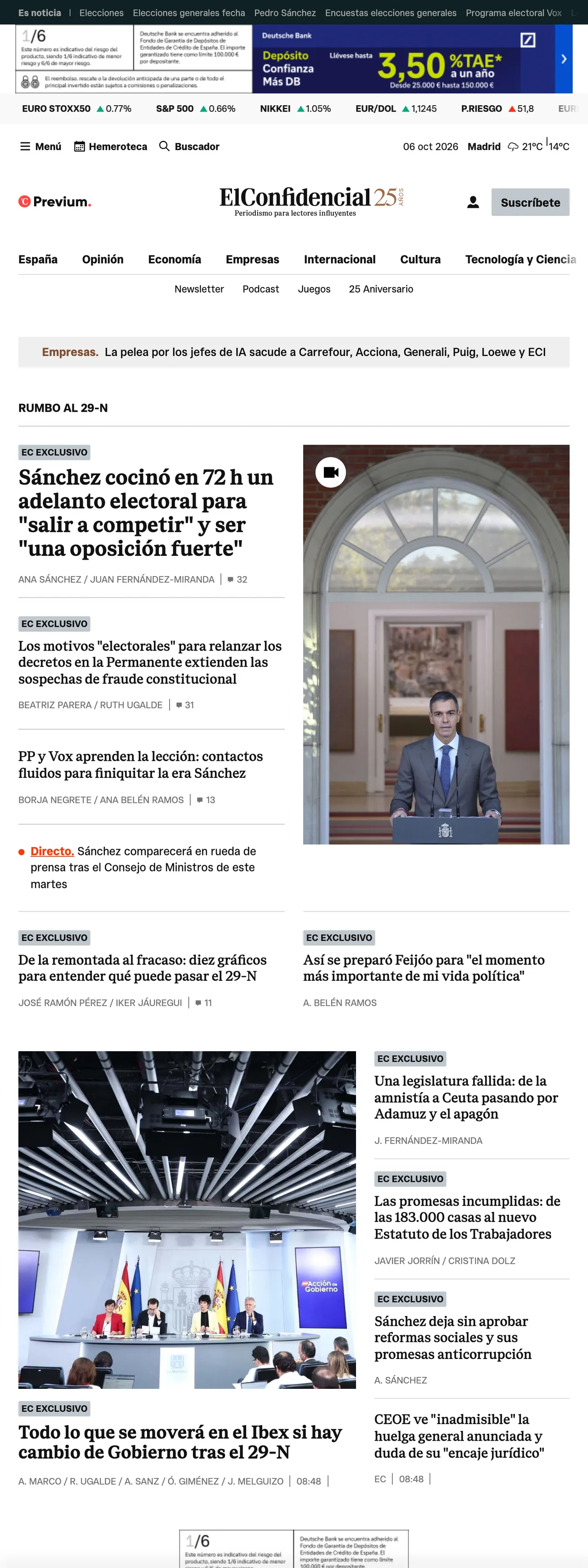 Screenshot of the El Confidencial front page