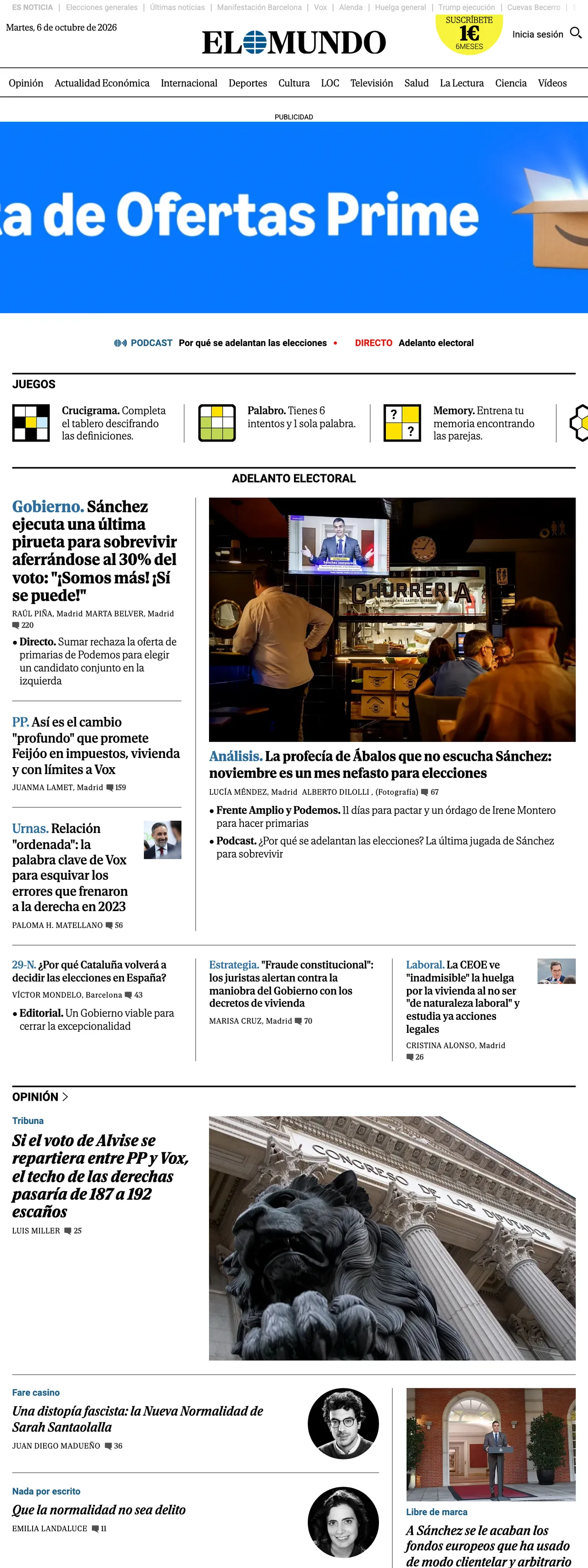 Screenshot of the El Mundo front page