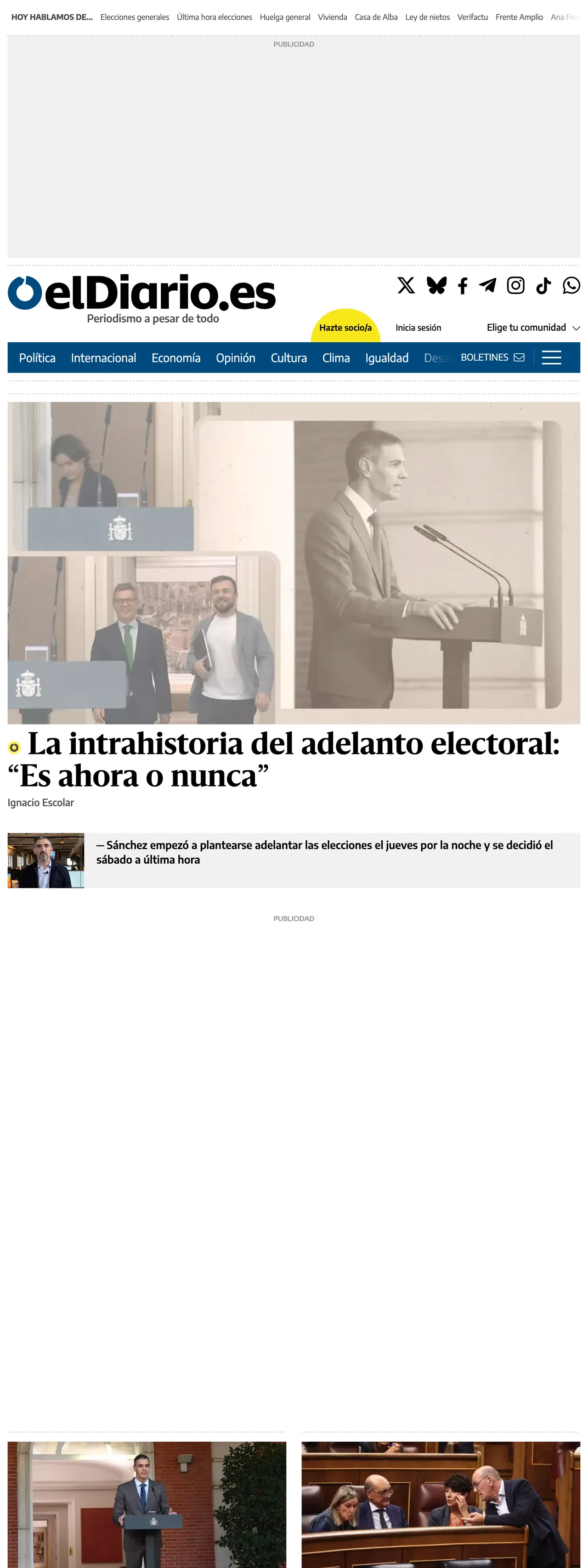 Screenshot of the elDiario.es front page