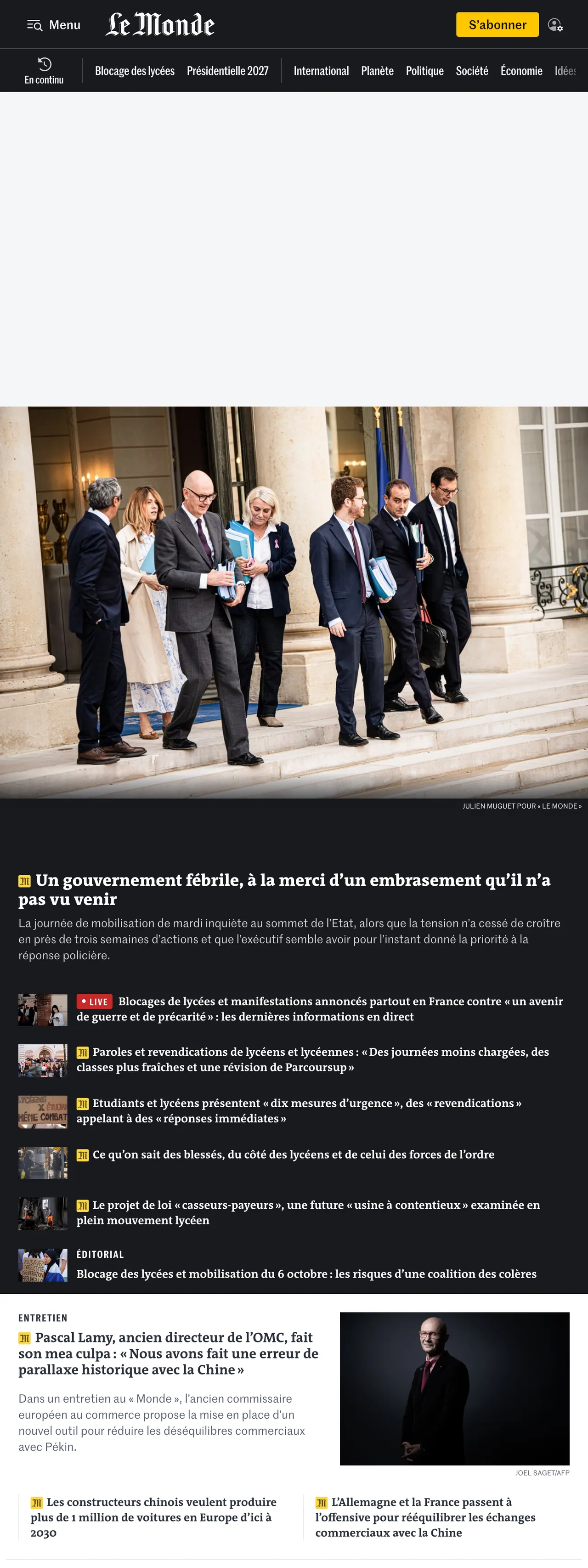 Screenshot of the Le Monde front page