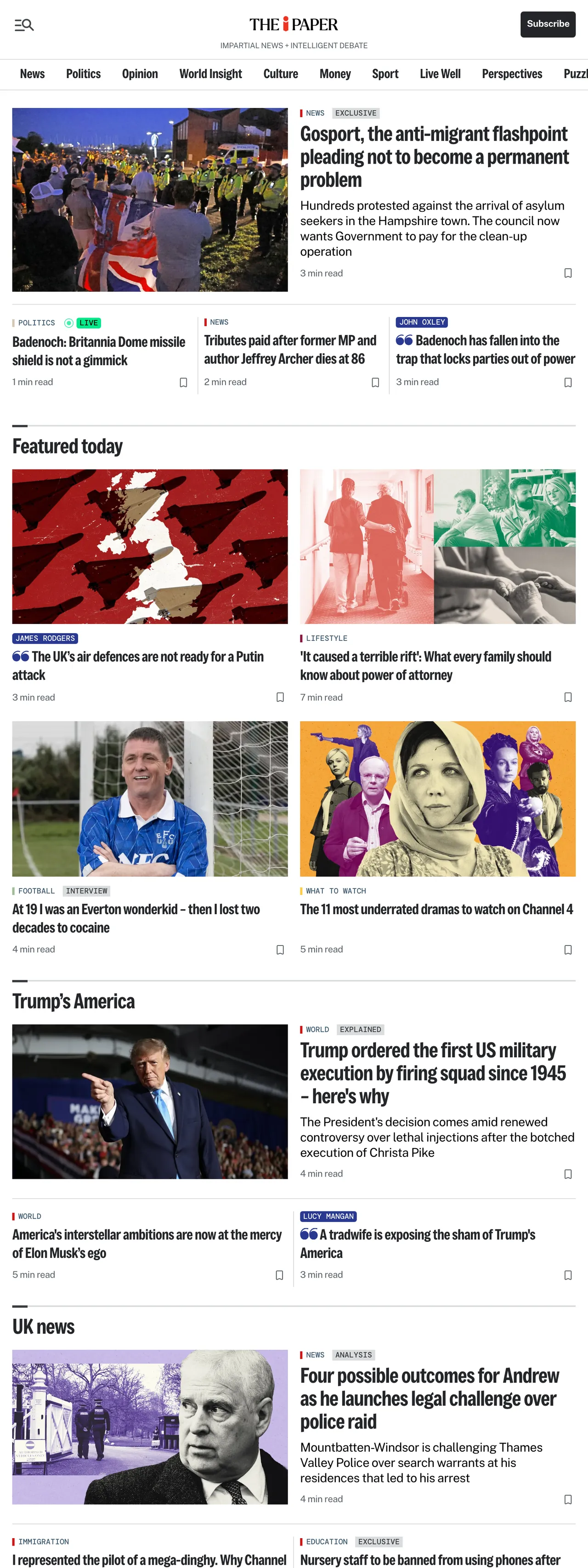 Screenshot of the The i Paper front page