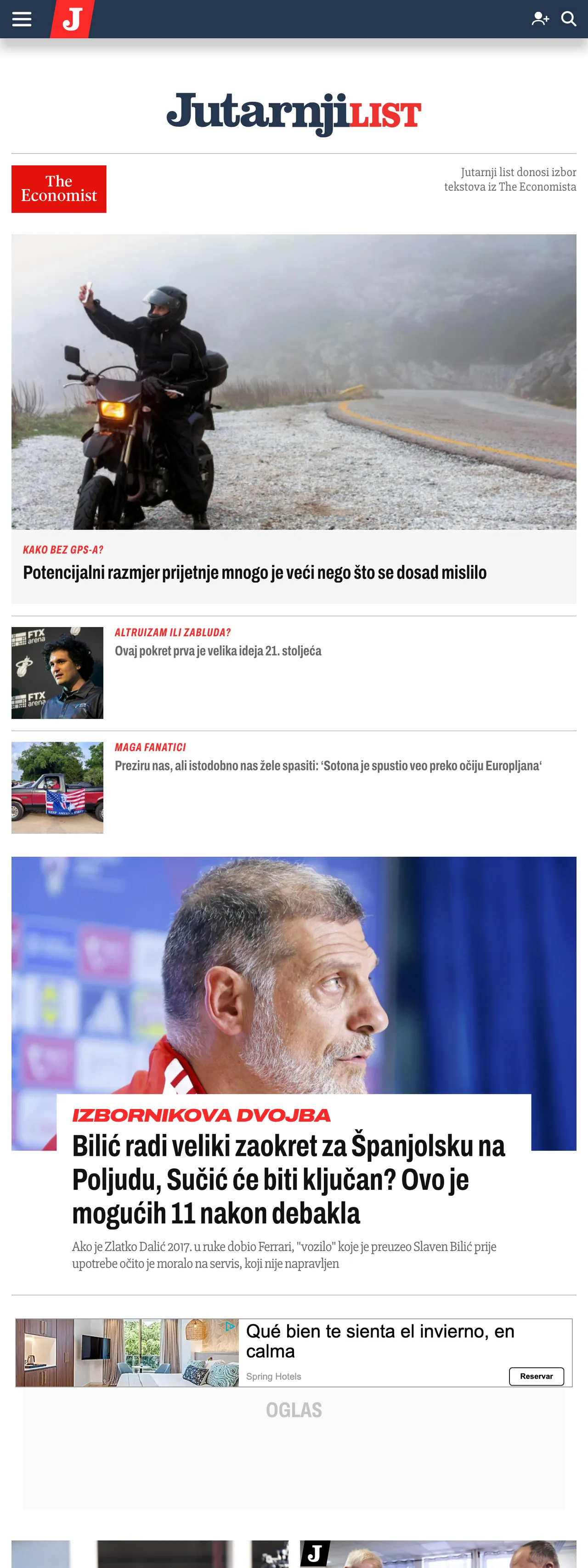 Screenshot of the Jutarnji list front page