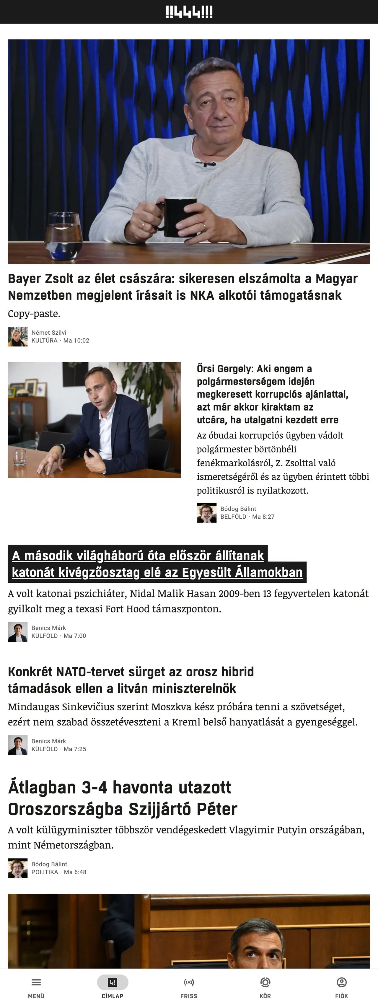 Screenshot of the 444 front page