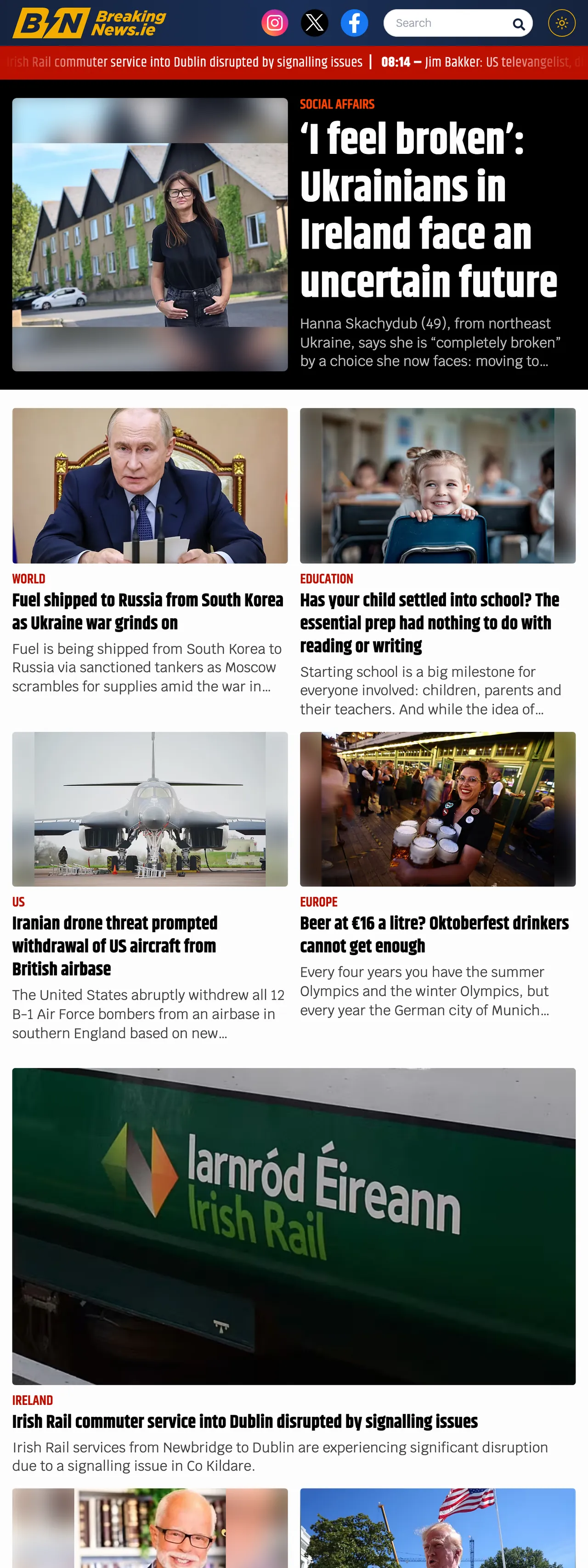 Screenshot of the BreakingNews.ie front page