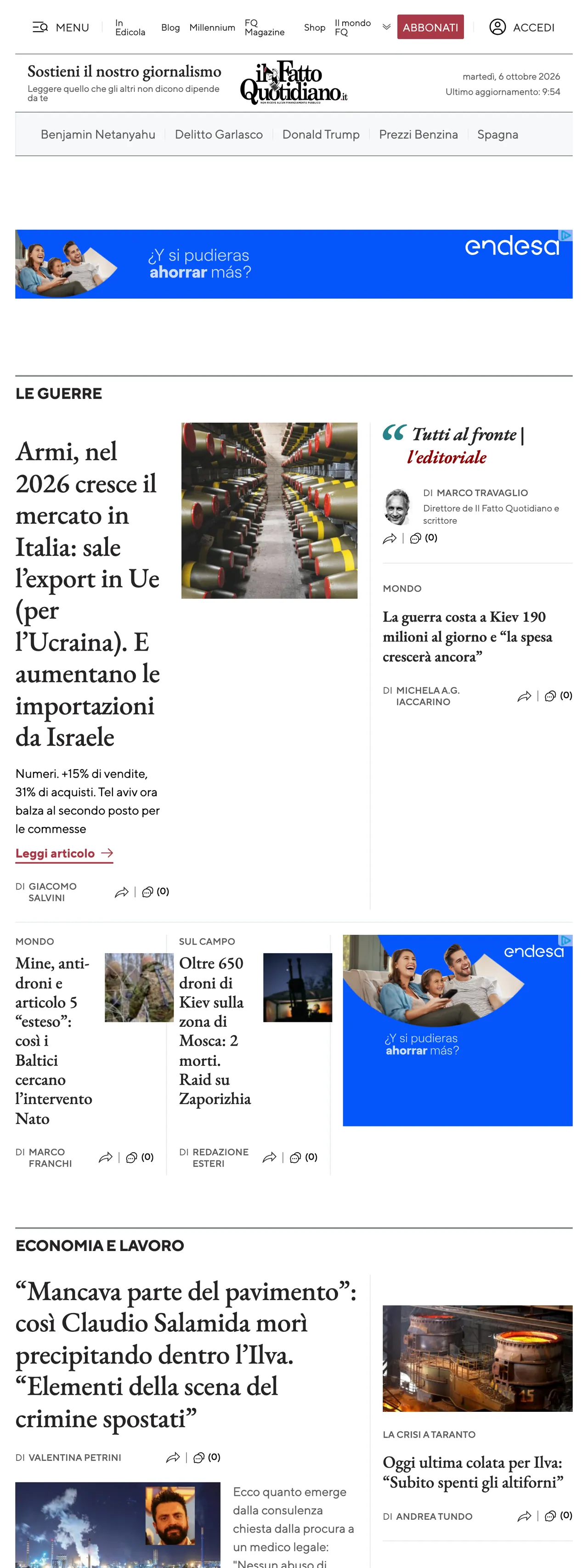 Screenshot of the Il Fatto Quotidiano front page