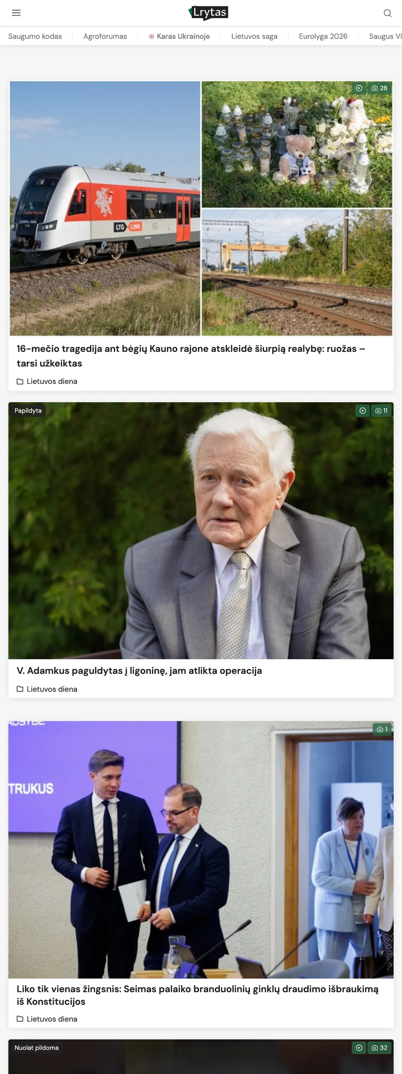 Screenshot of the Lrytas front page