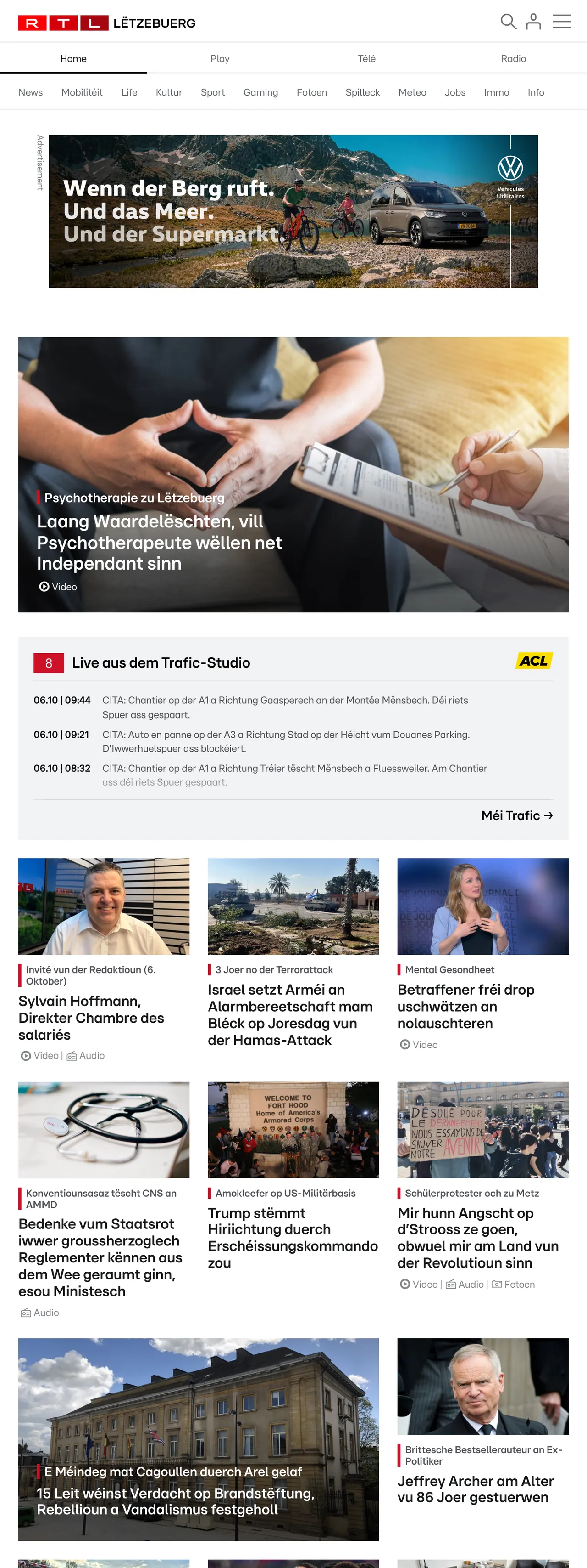 Screenshot of the RTL Lëtzebuerg front page