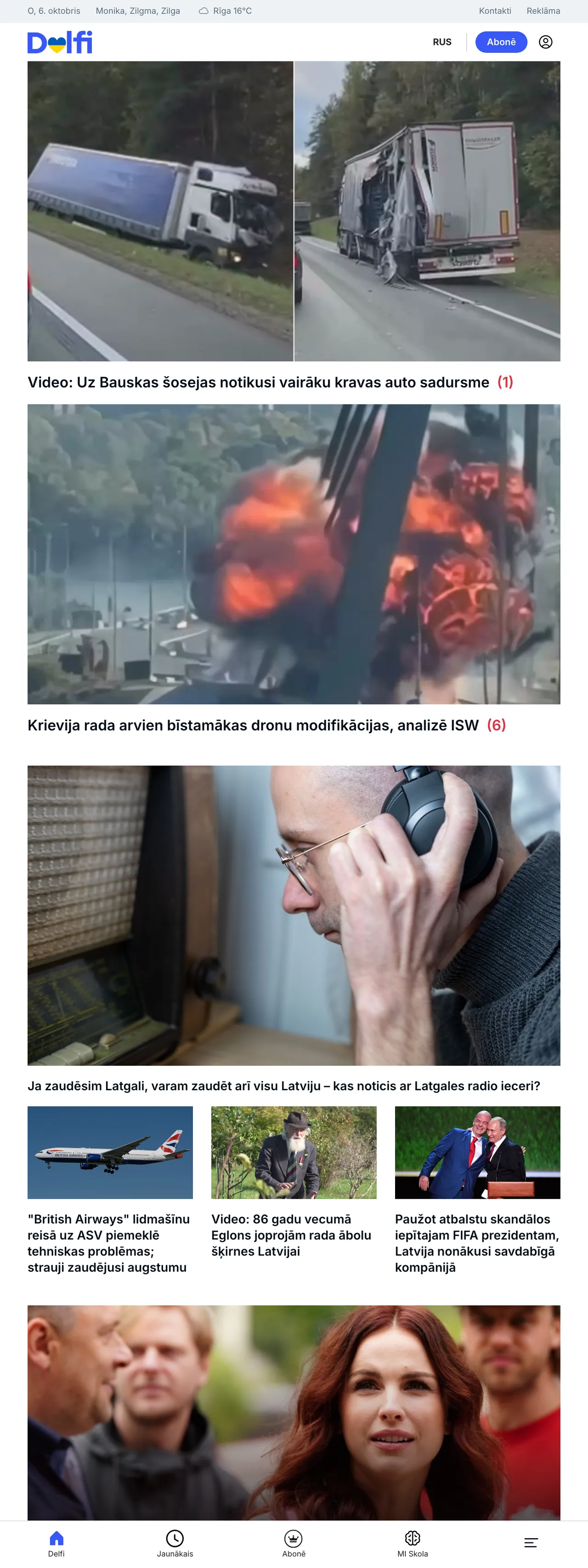 Screenshot of the Delfi front page