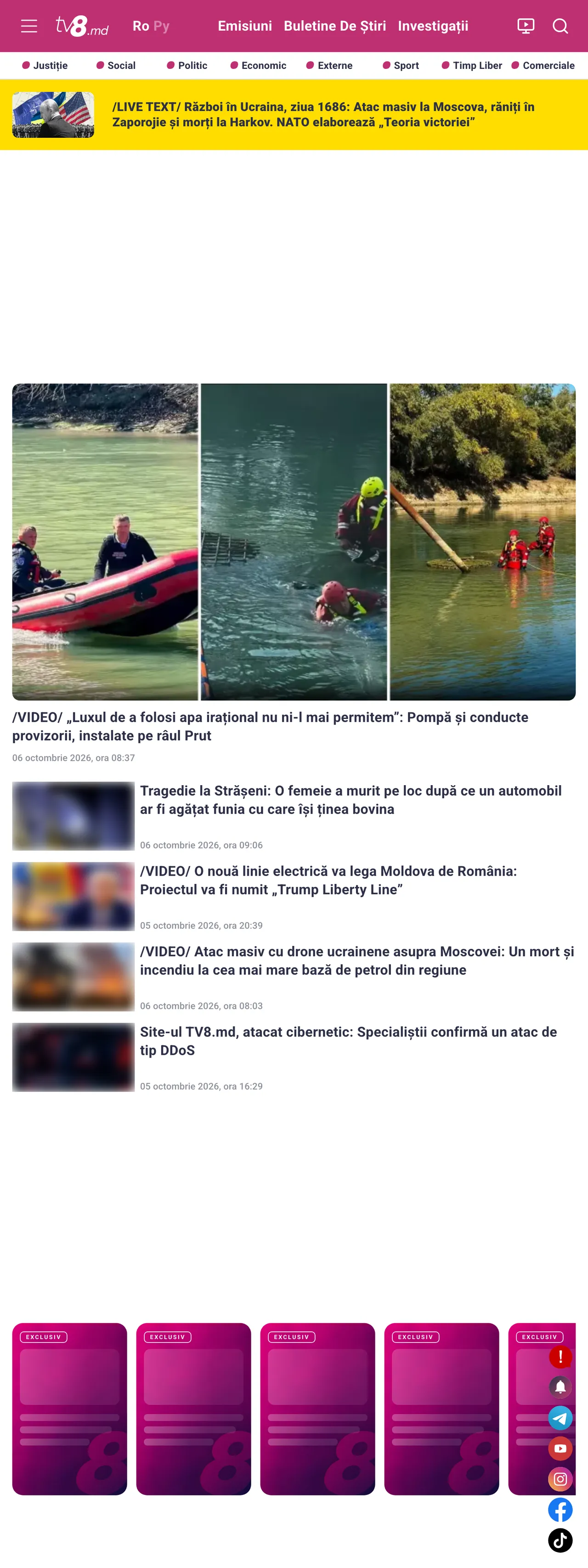 Screenshot of the TV8 front page