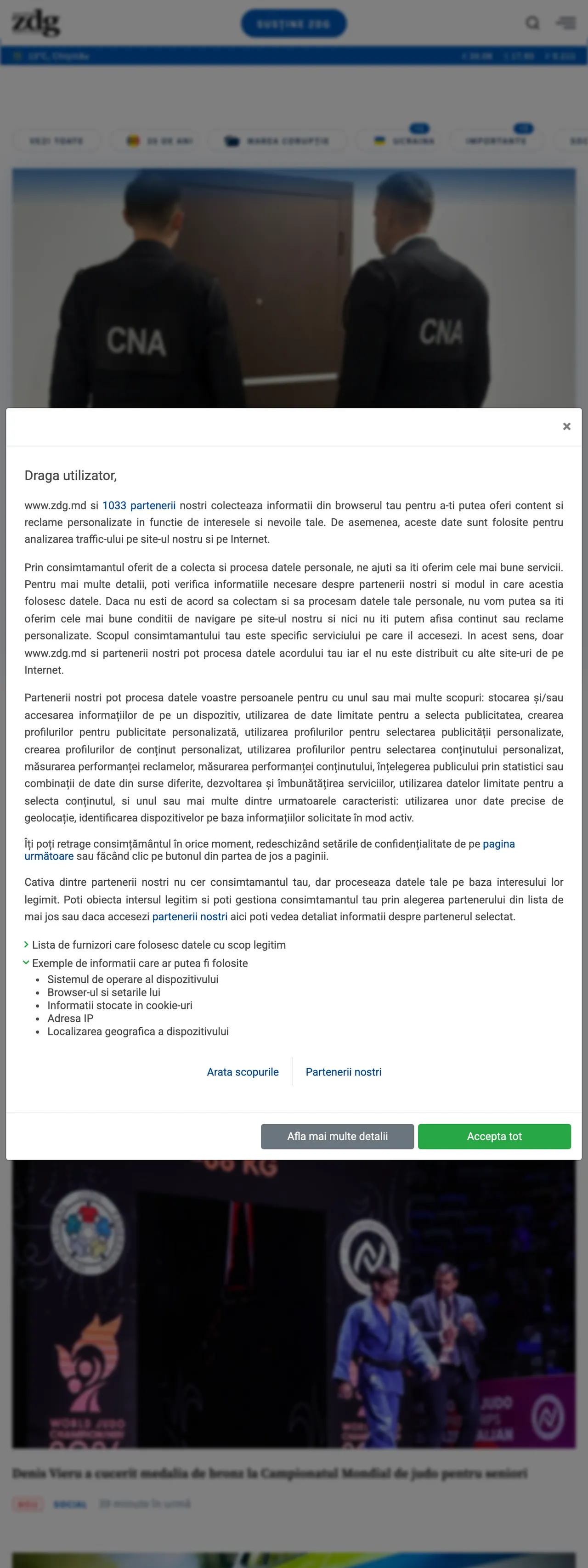 Screenshot of the Ziarul de Gardă front page