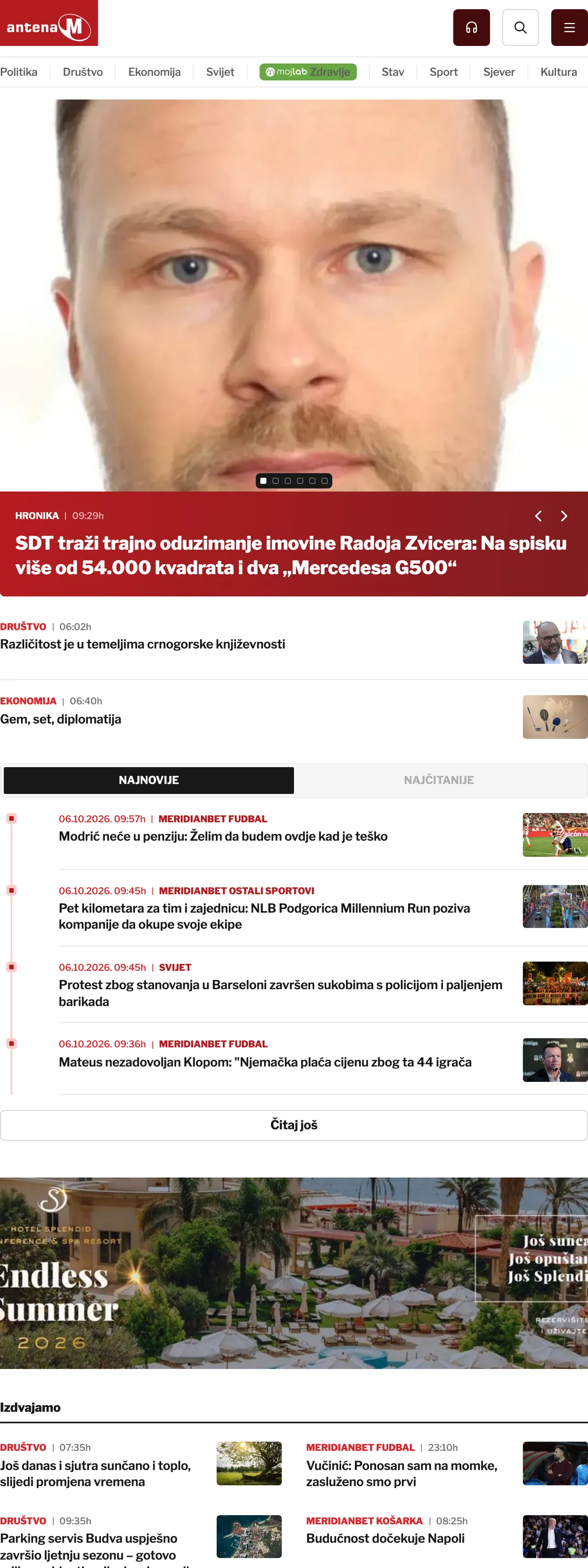 Screenshot of the Antena M front page