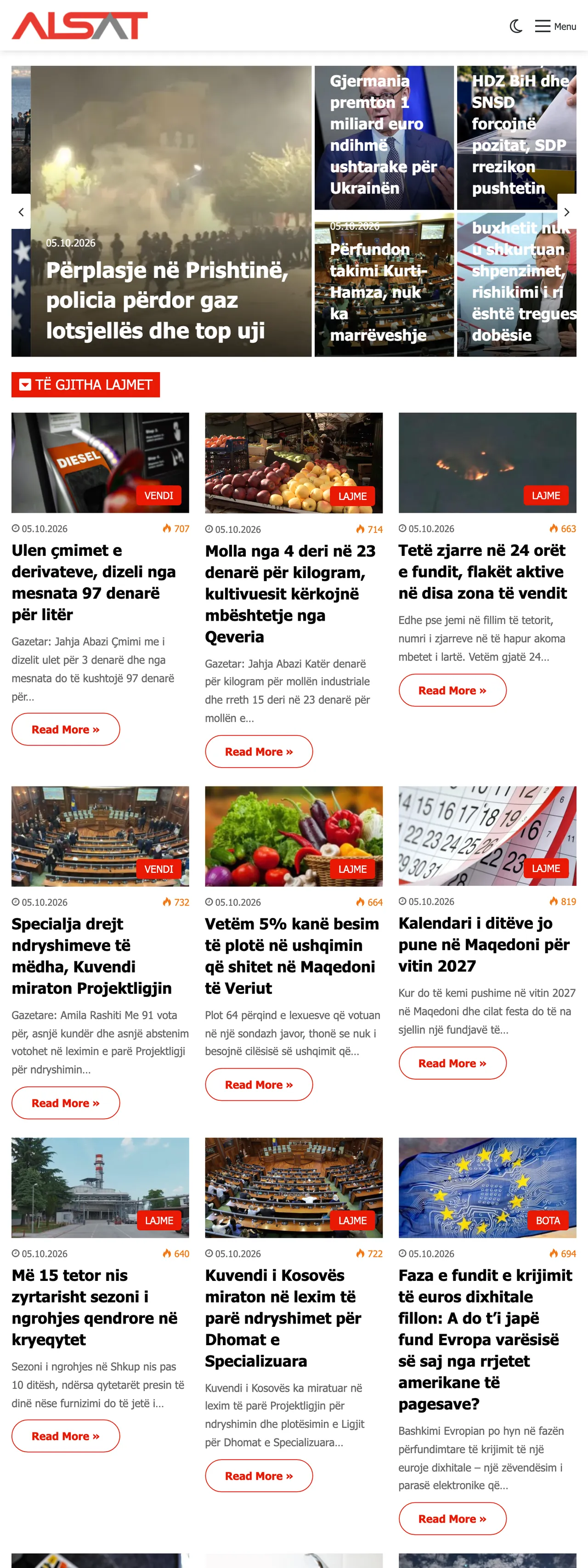 Screenshot of the ALSAT front page