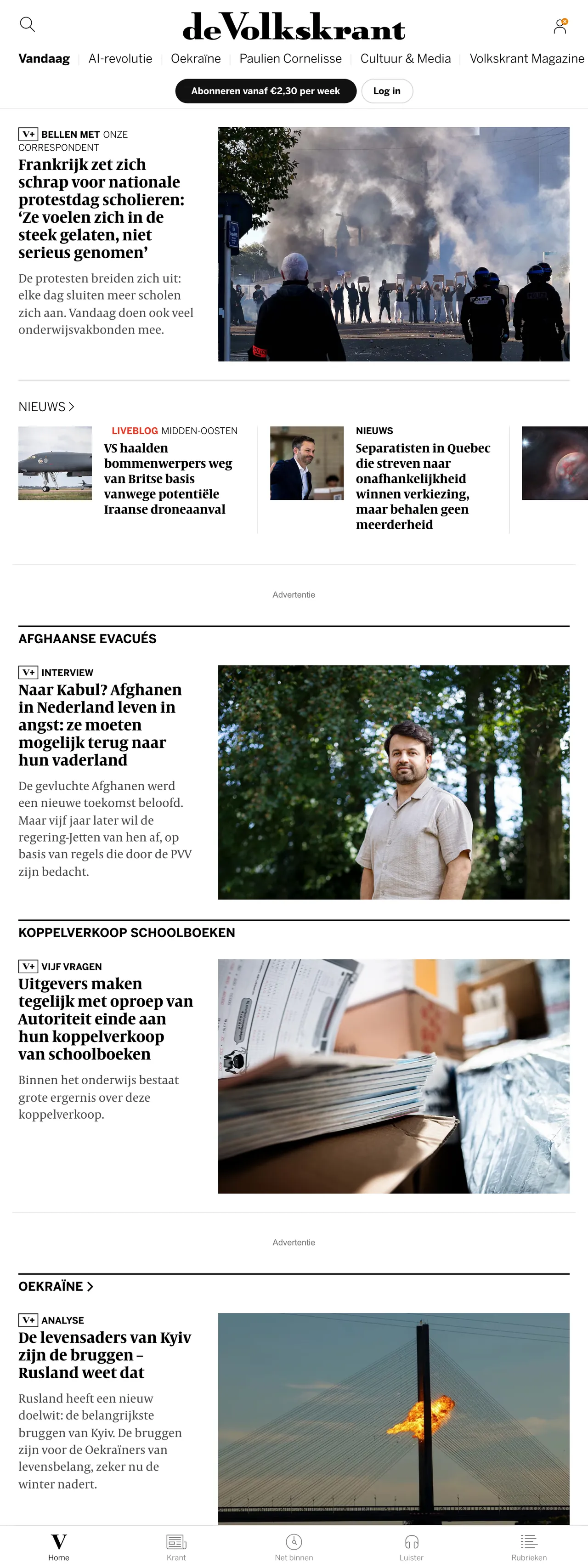 Screenshot of the de Volkskrant front page