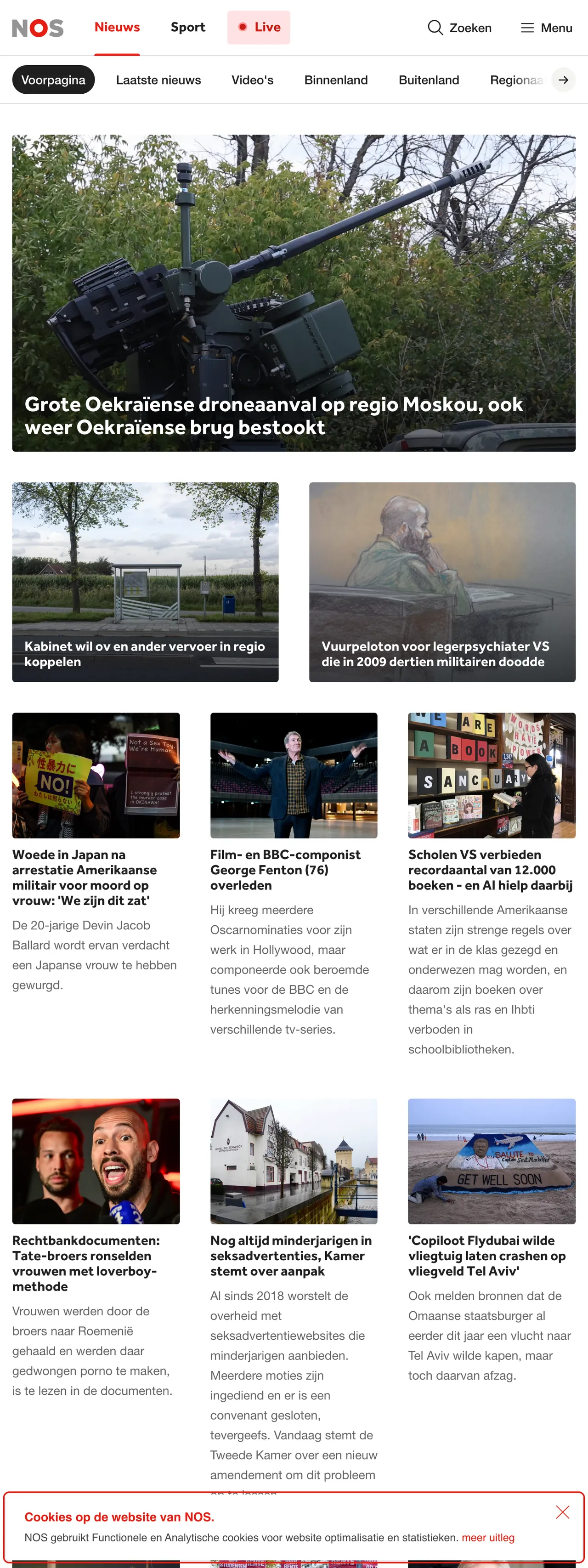 Screenshot of the NOS front page