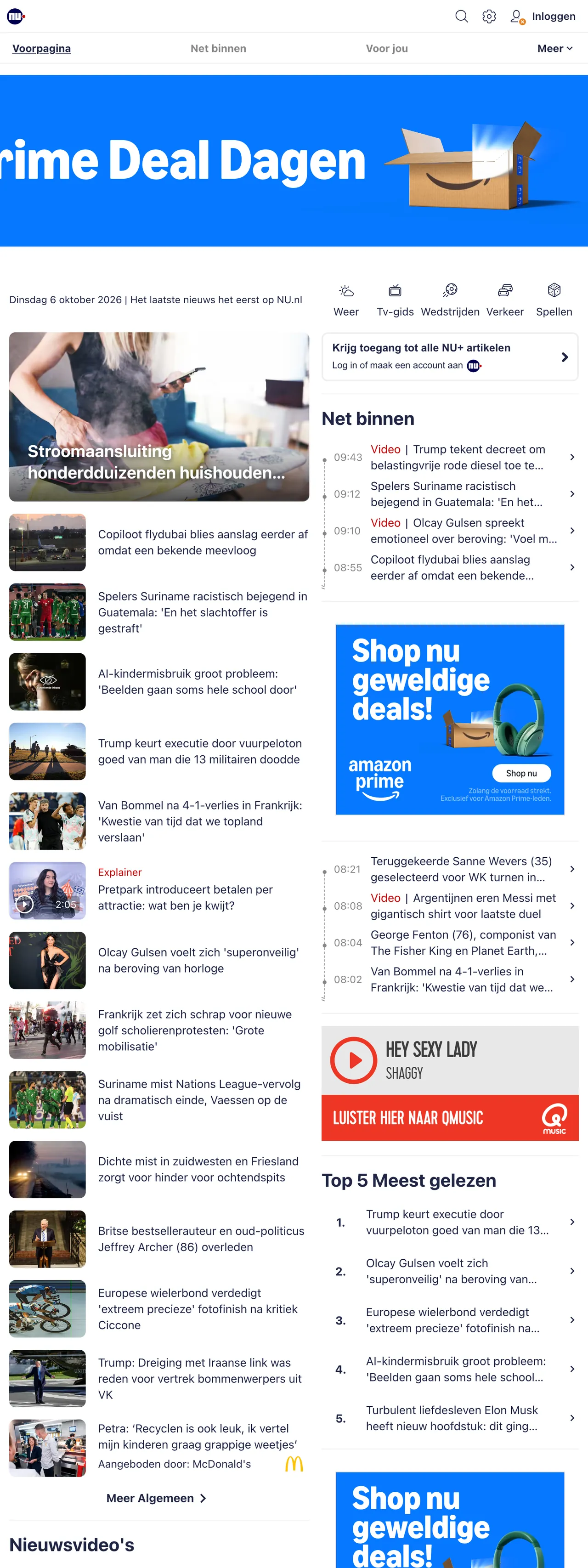 Screenshot of the NU.nl front page