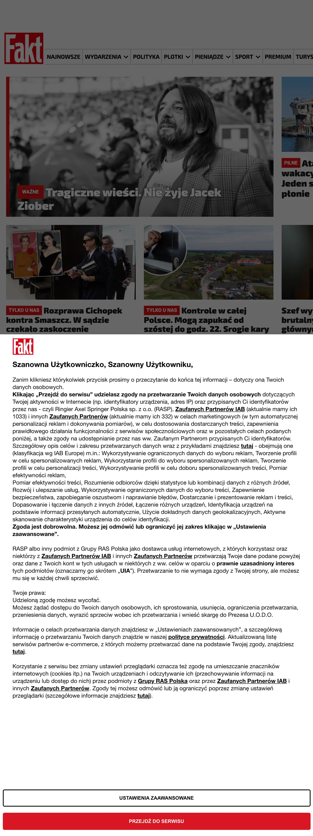 Screenshot of the Fakt front page