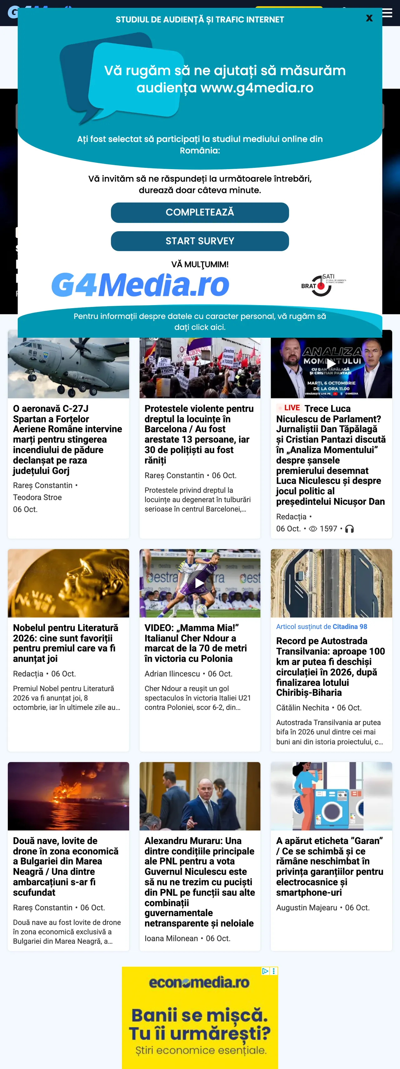 Screenshot of the G4Media front page
