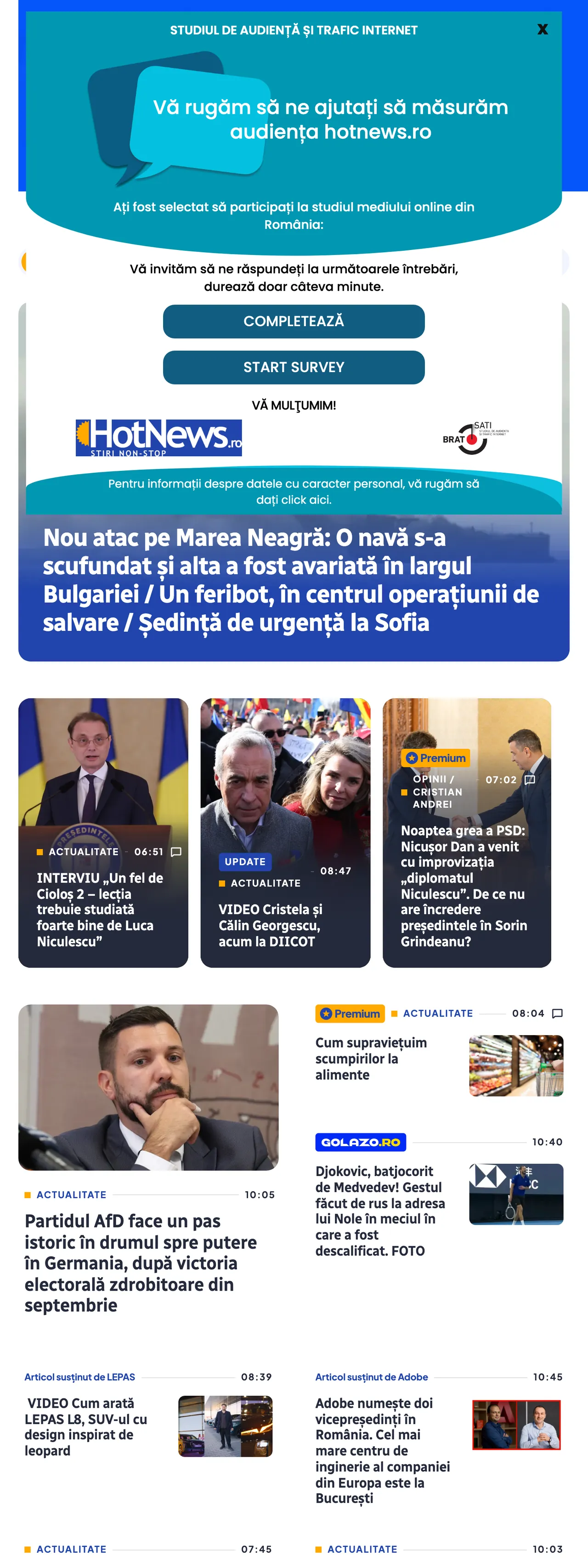 Screenshot of the HotNews.ro front page