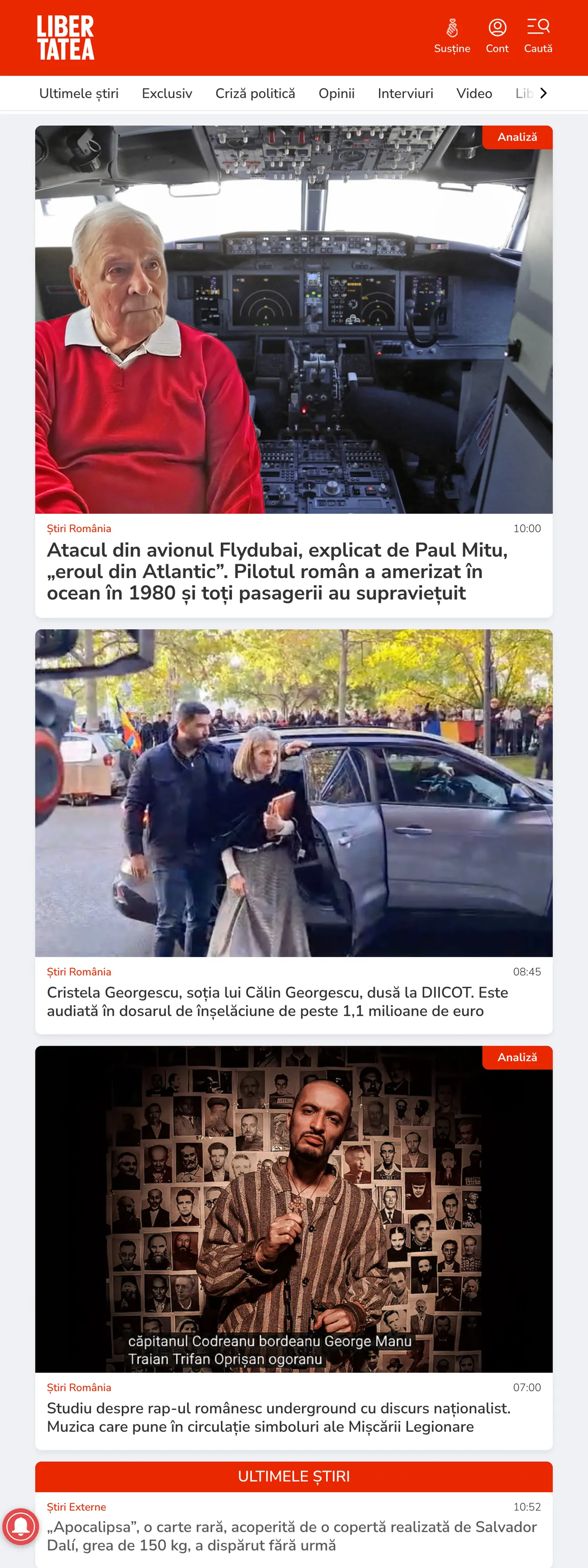 Screenshot of the Libertatea front page