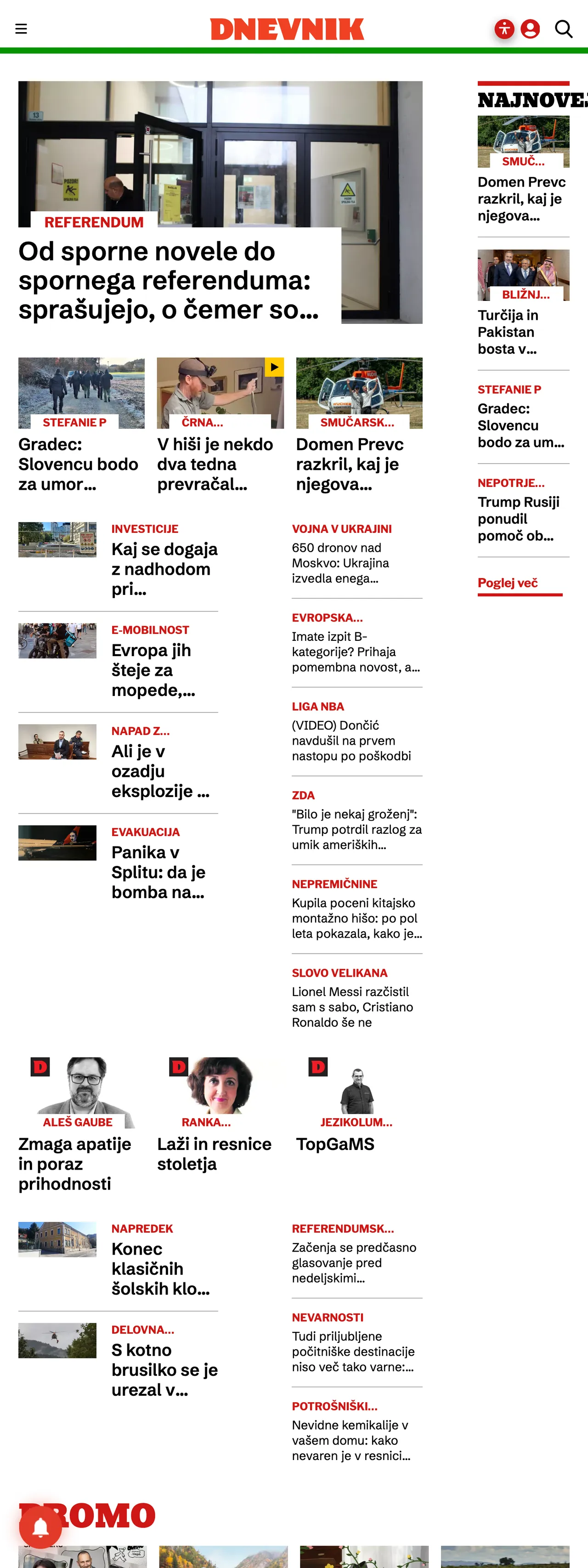 Screenshot of the Dnevnik front page