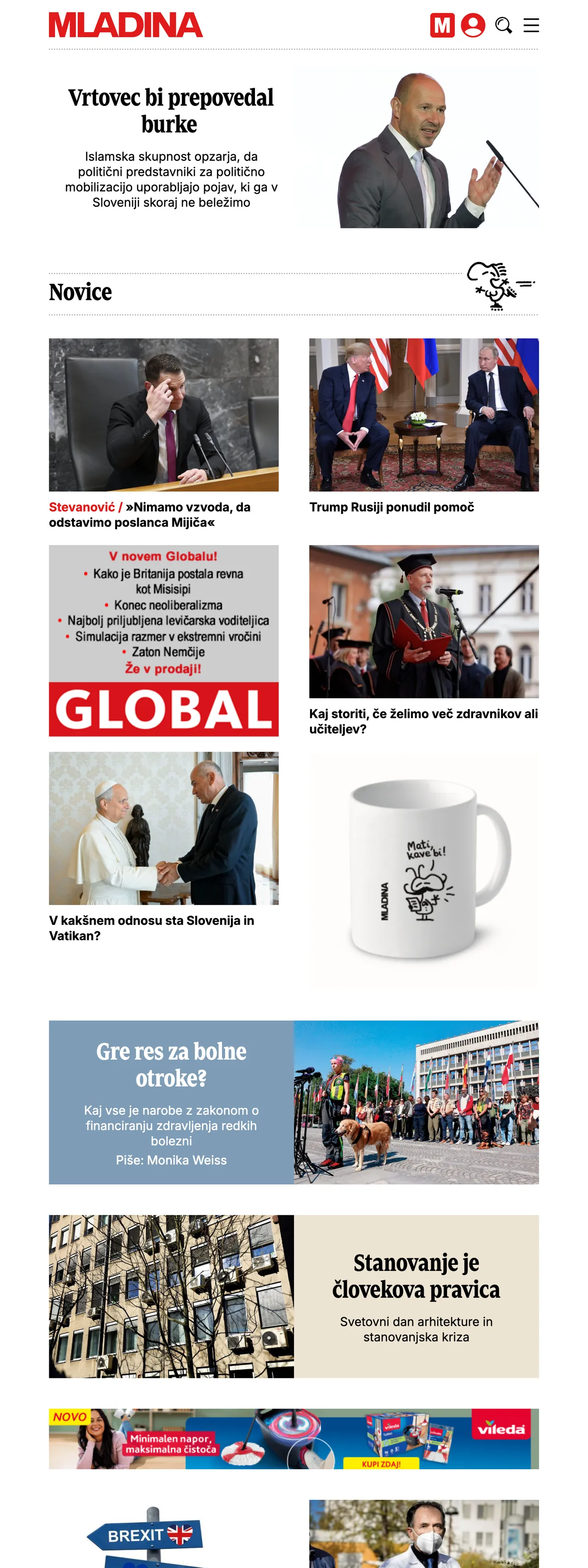 Screenshot of the Mladina front page