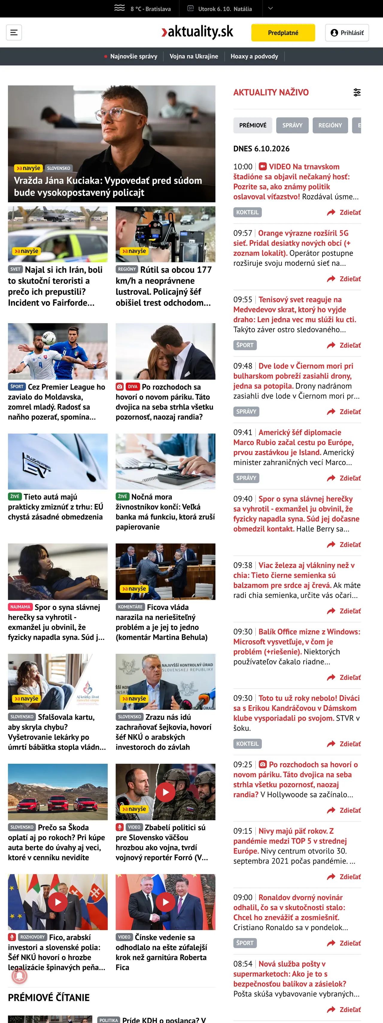 Screenshot of the Aktuality.sk front page