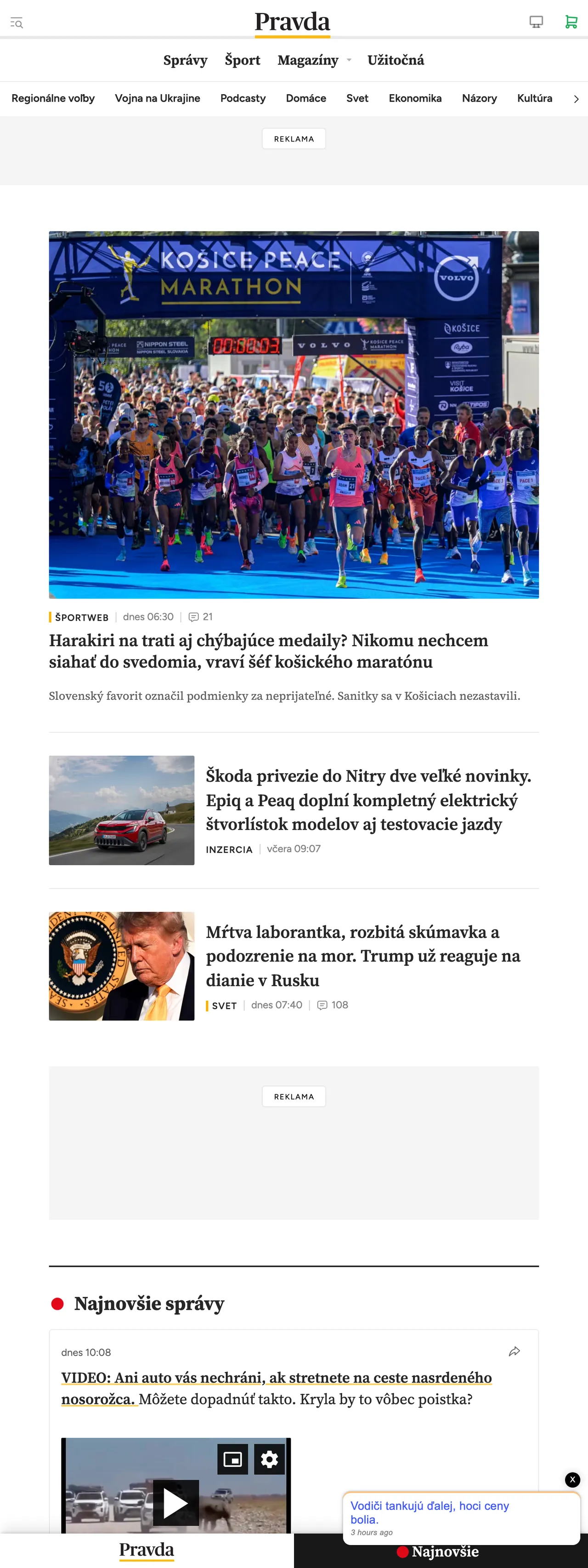 Screenshot of the Pravda front page